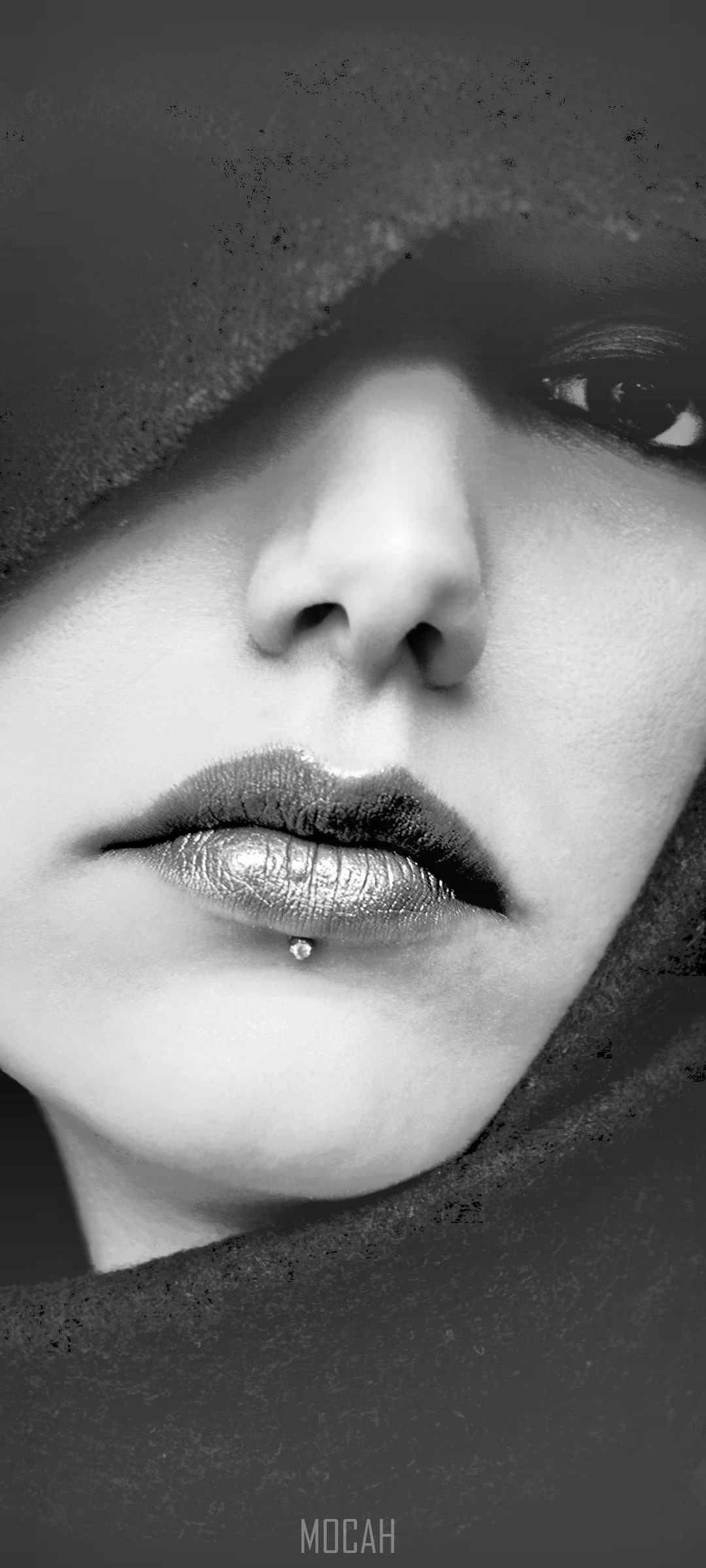 Close-up portrait of a woman's face with a lip piercing HD Phone Wallpaper