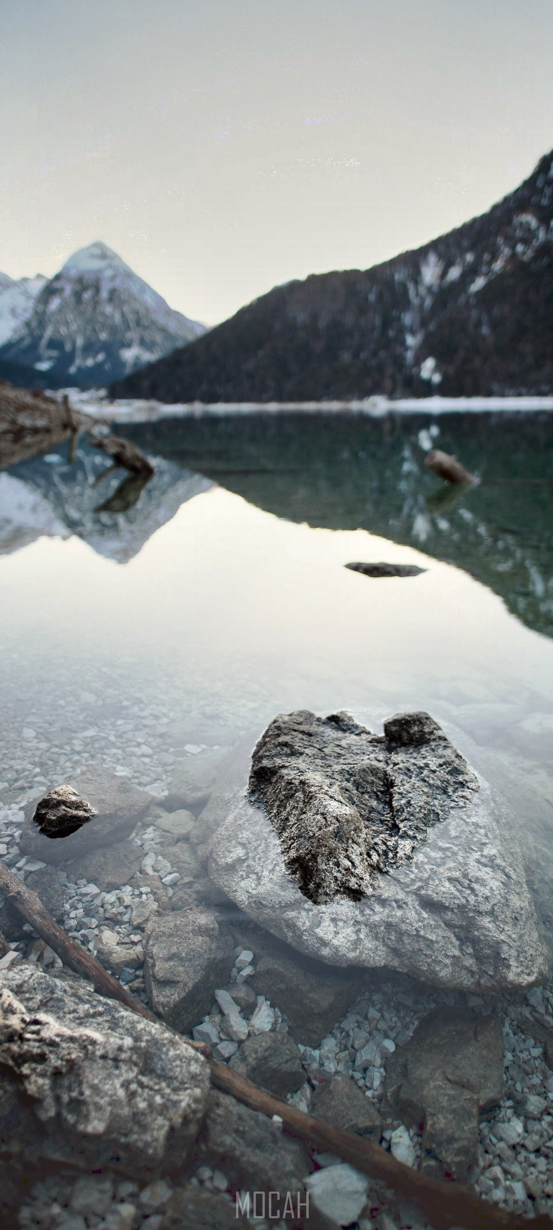 Lake with Mountains and Rocks HD Phone Wallpaper