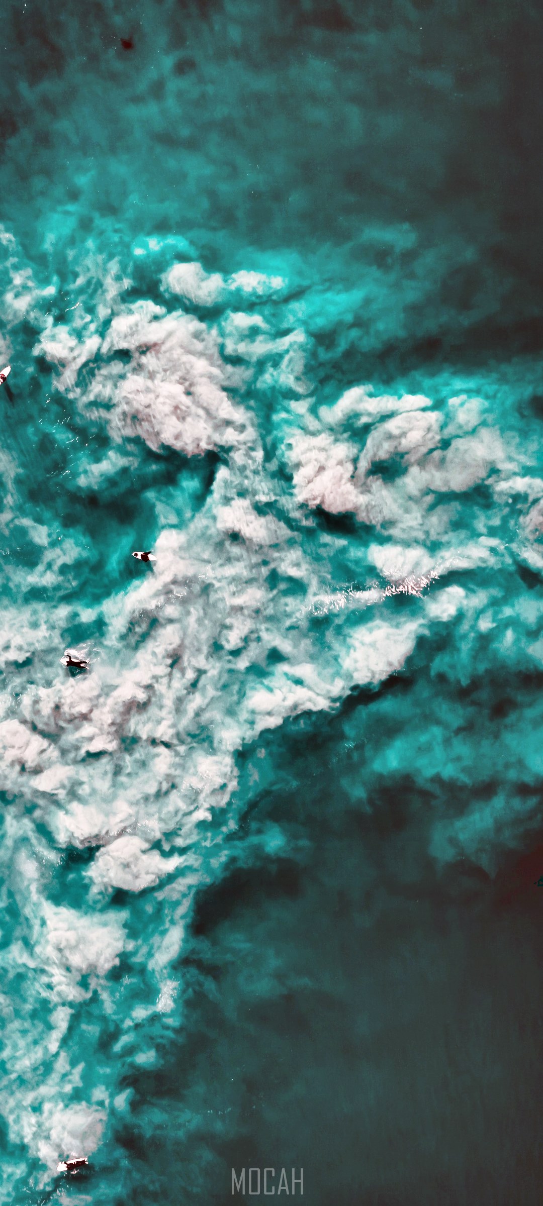 Surfers in turquoise ocean waves HD Phone Wallpaper