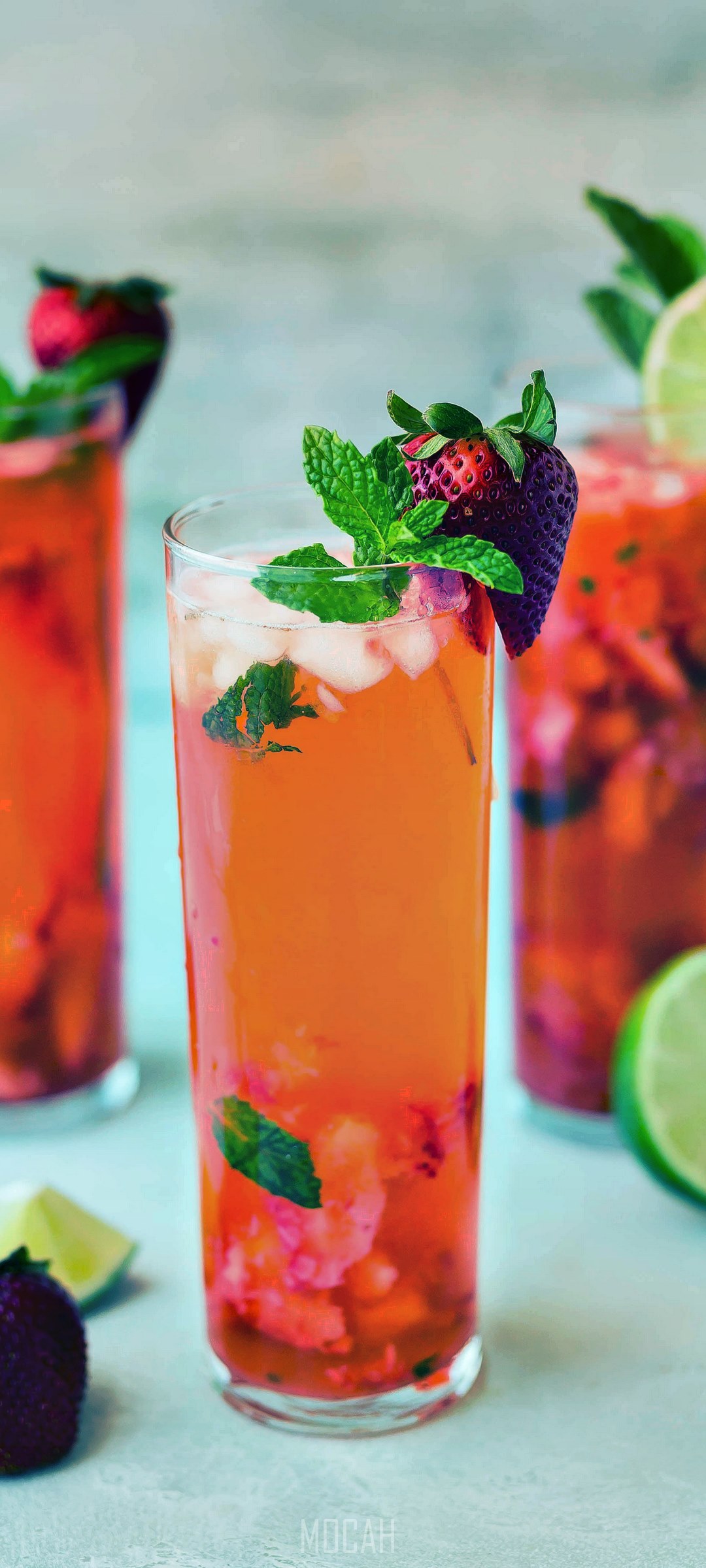 Strawberry cocktail drinks with mint and lime HD Phone Wallpaper