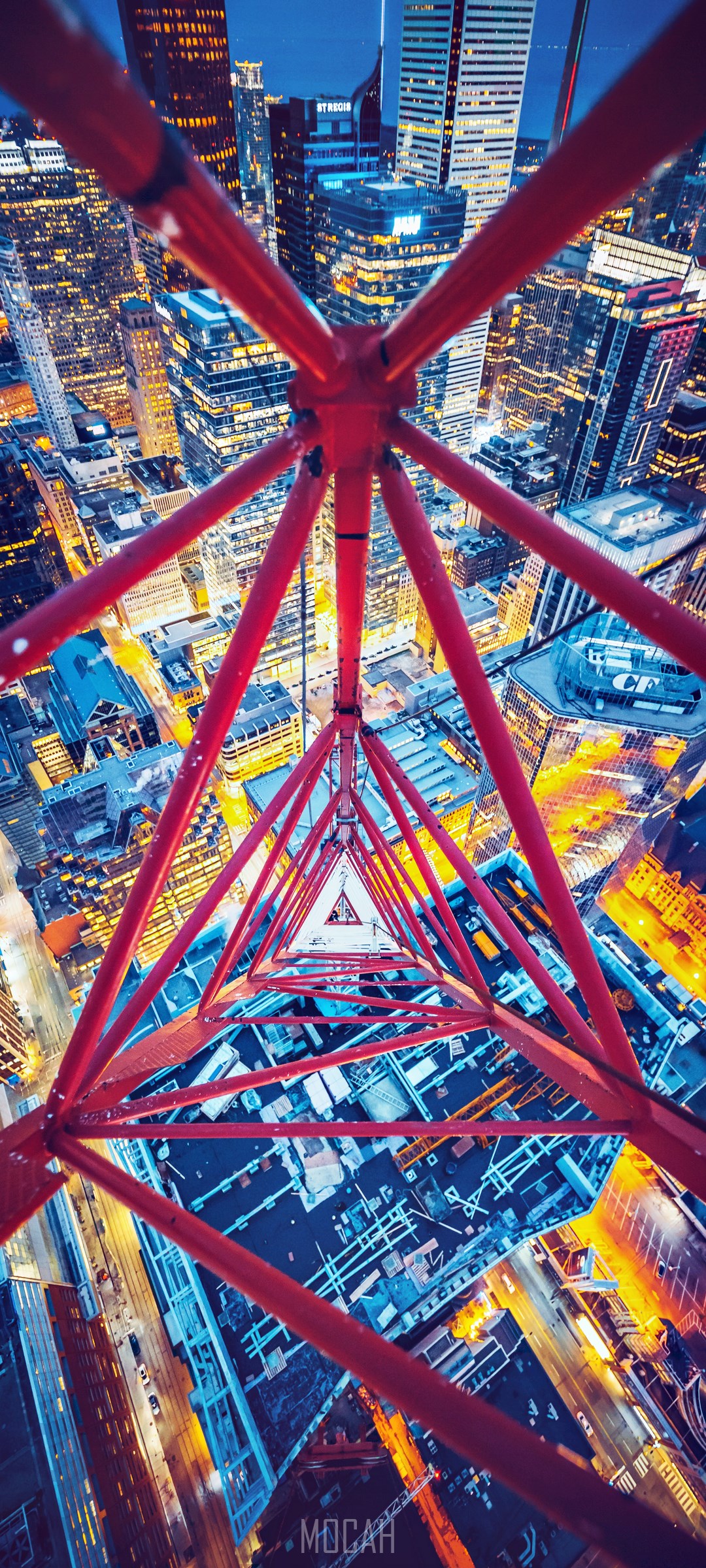 View from a red crane overlooking Toronto at night HD Phone Wallpaper