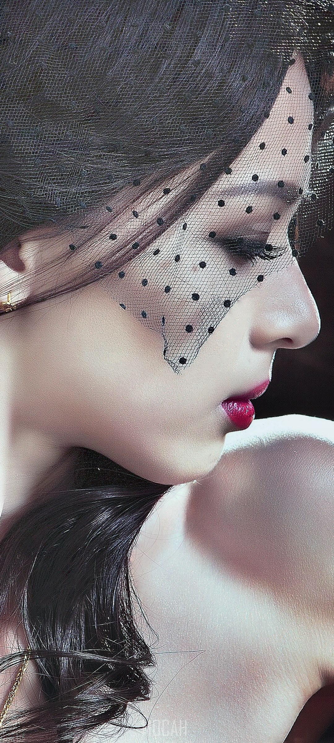 Woman wearing a black polka dot veil HD Phone Wallpaper