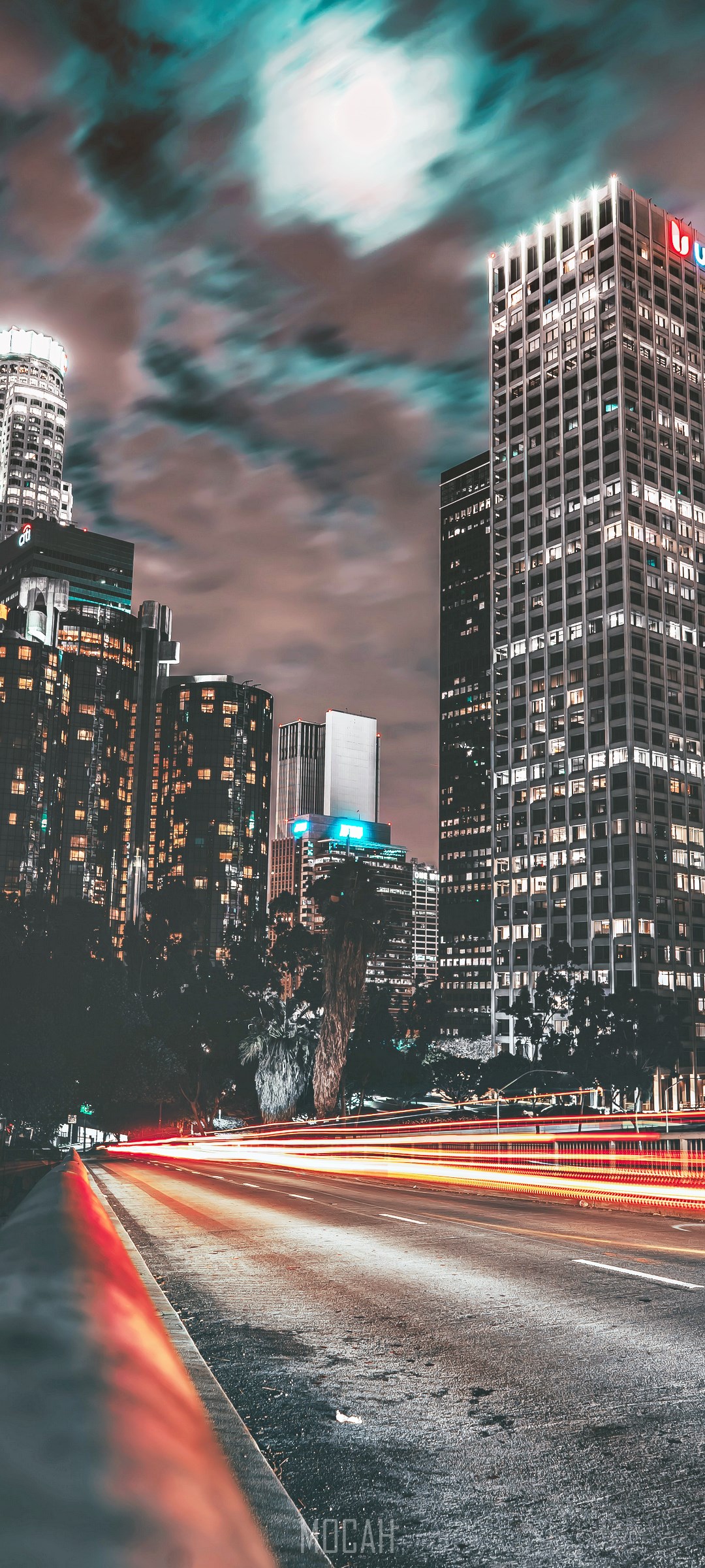 Cityscape with light trails at night HD Phone Wallpaper
