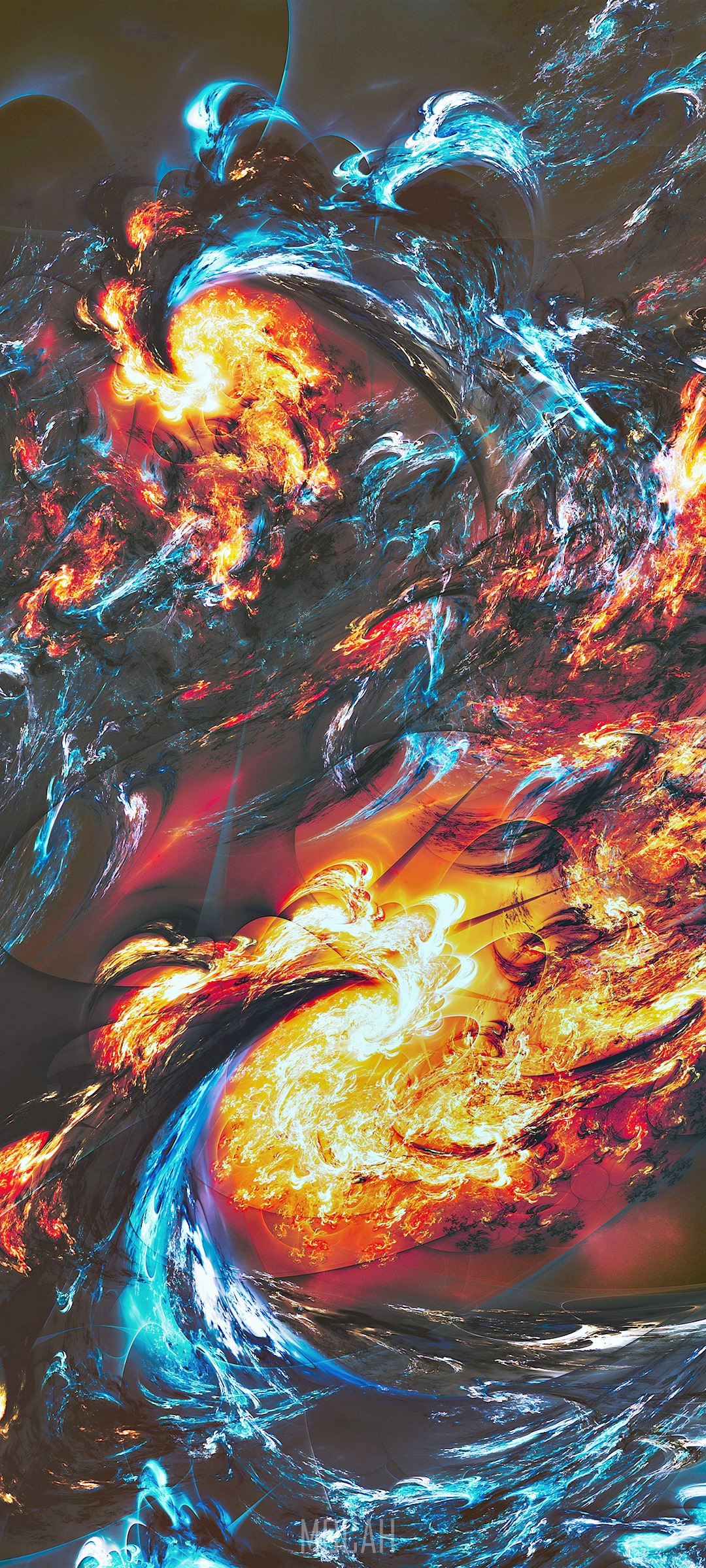 Abstract fractal art with fire and water elements HD Phone Wallpaper