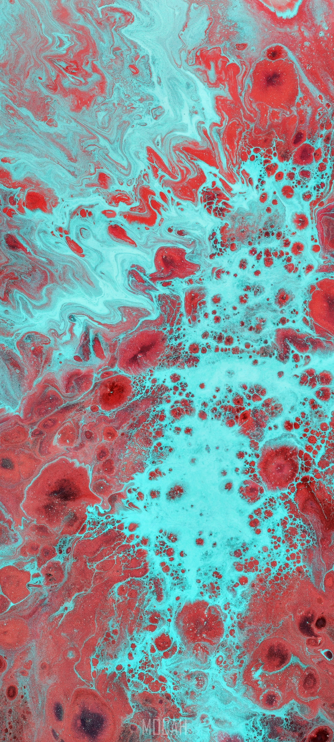 Abstract Red and Teal Fluid Art Pattern HD Phone Wallpaper