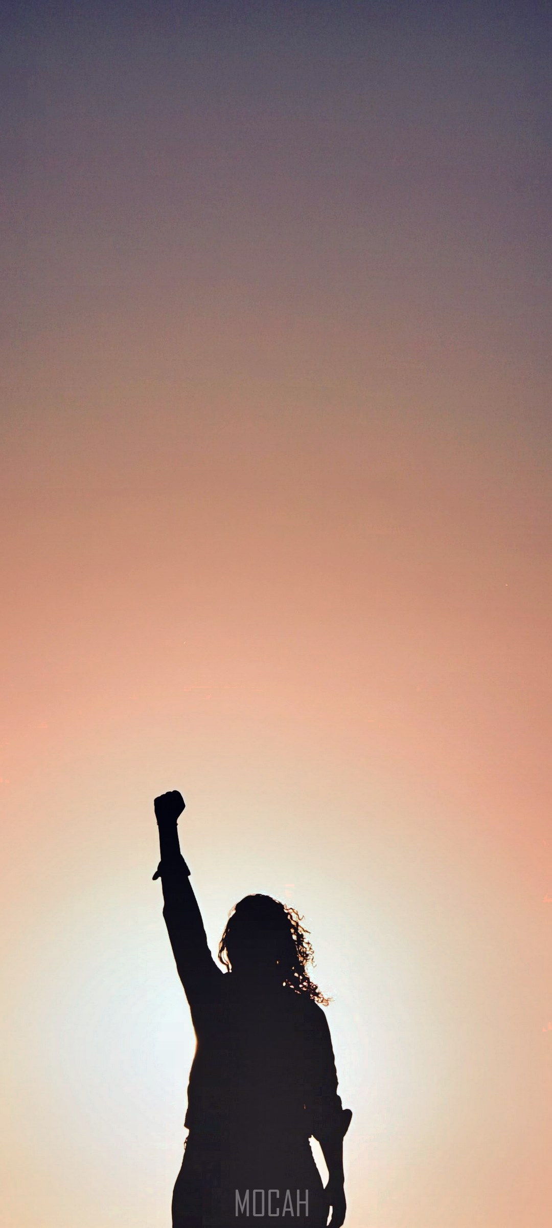 Silhouette of a person with raised fist against sunset HD Phone Wallpaper