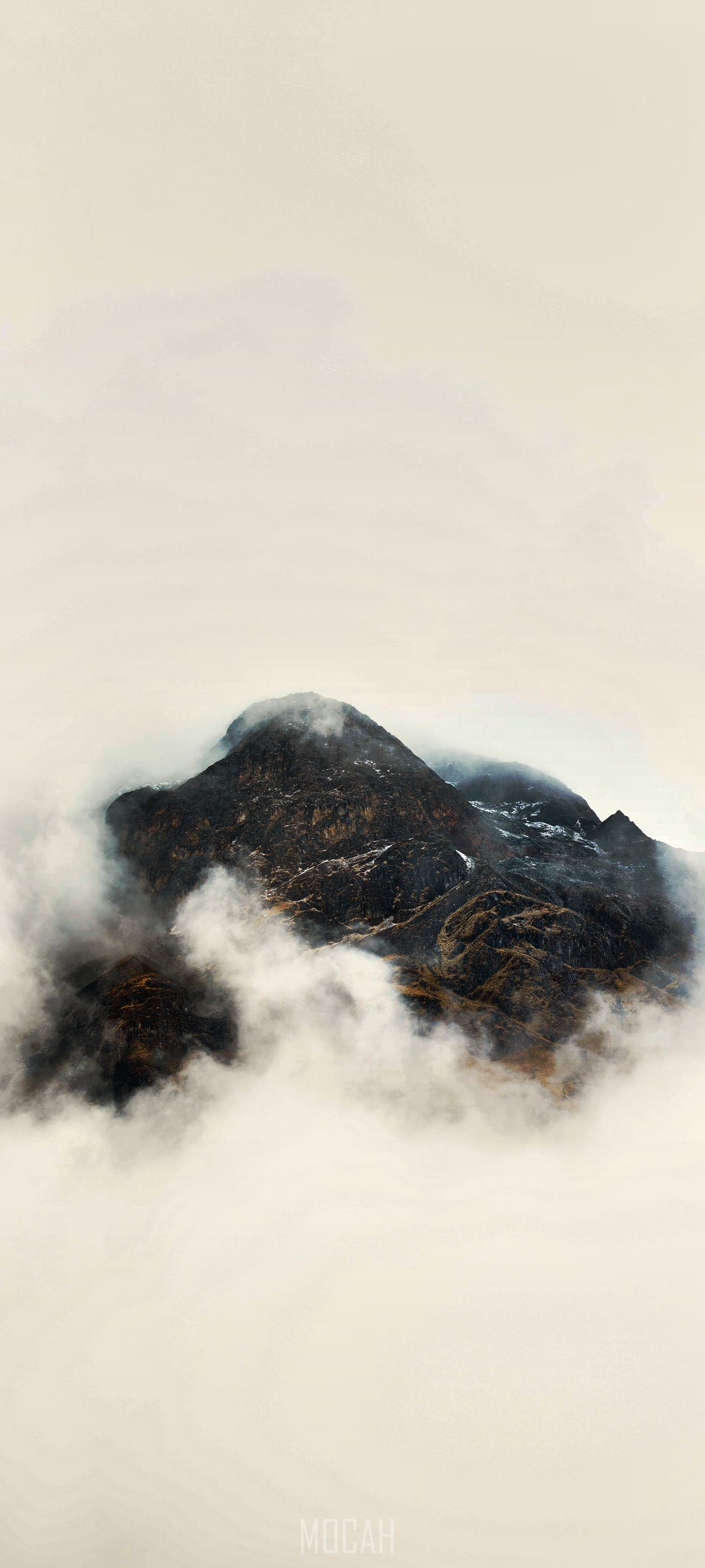 Mountain peak emerging from fog HD Phone Wallpaper