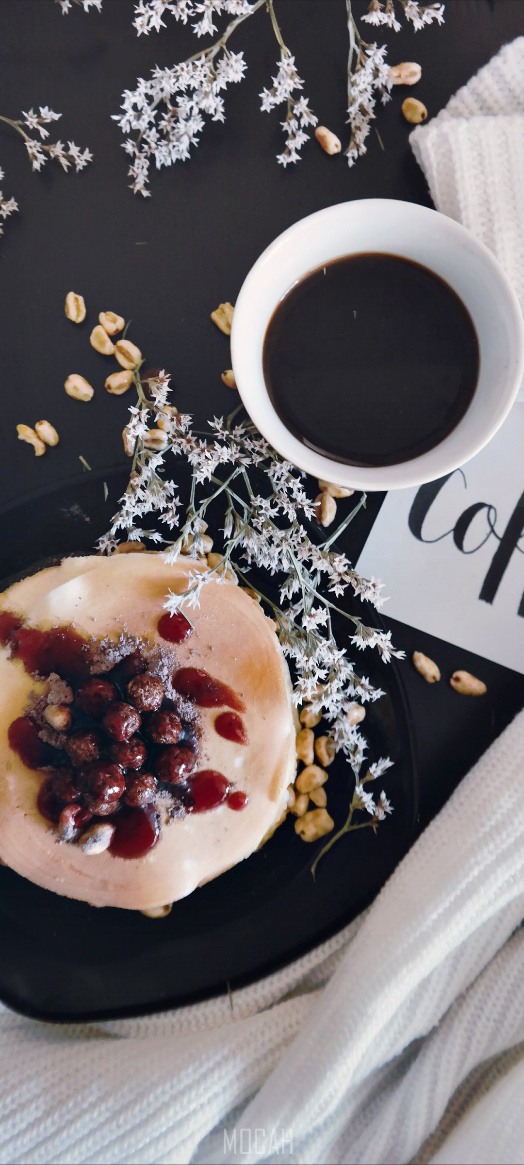 Pancakes with berries and coffee HD Phone Wallpaper