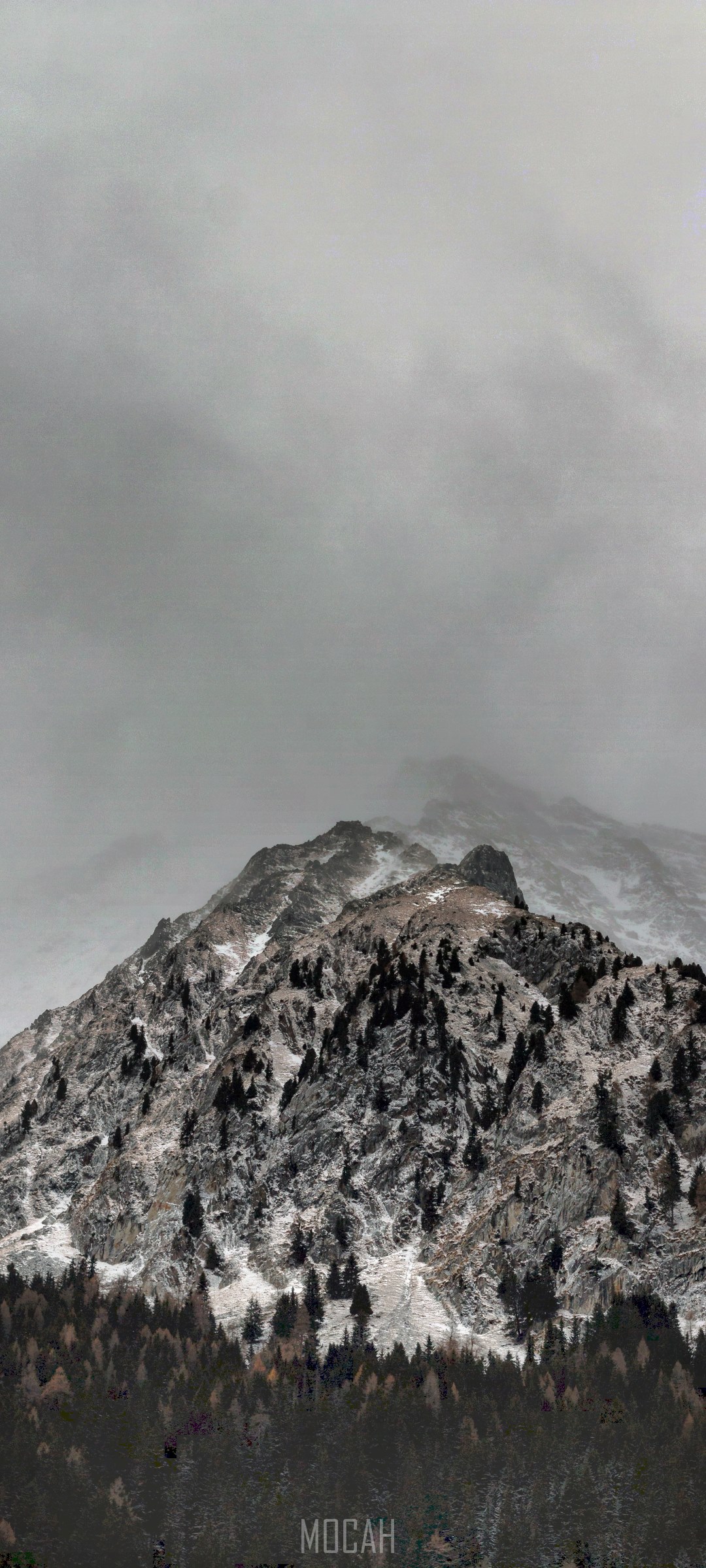 Mountain peak with snow and mist HD Phone Wallpaper