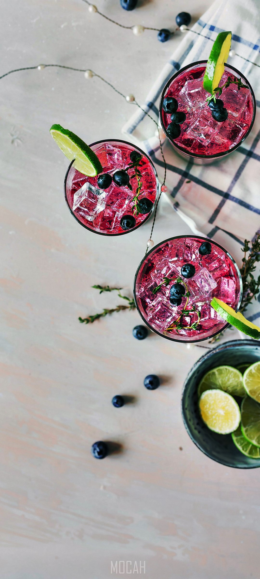 Fruity drinks with blueberries and lime HD Phone Wallpaper