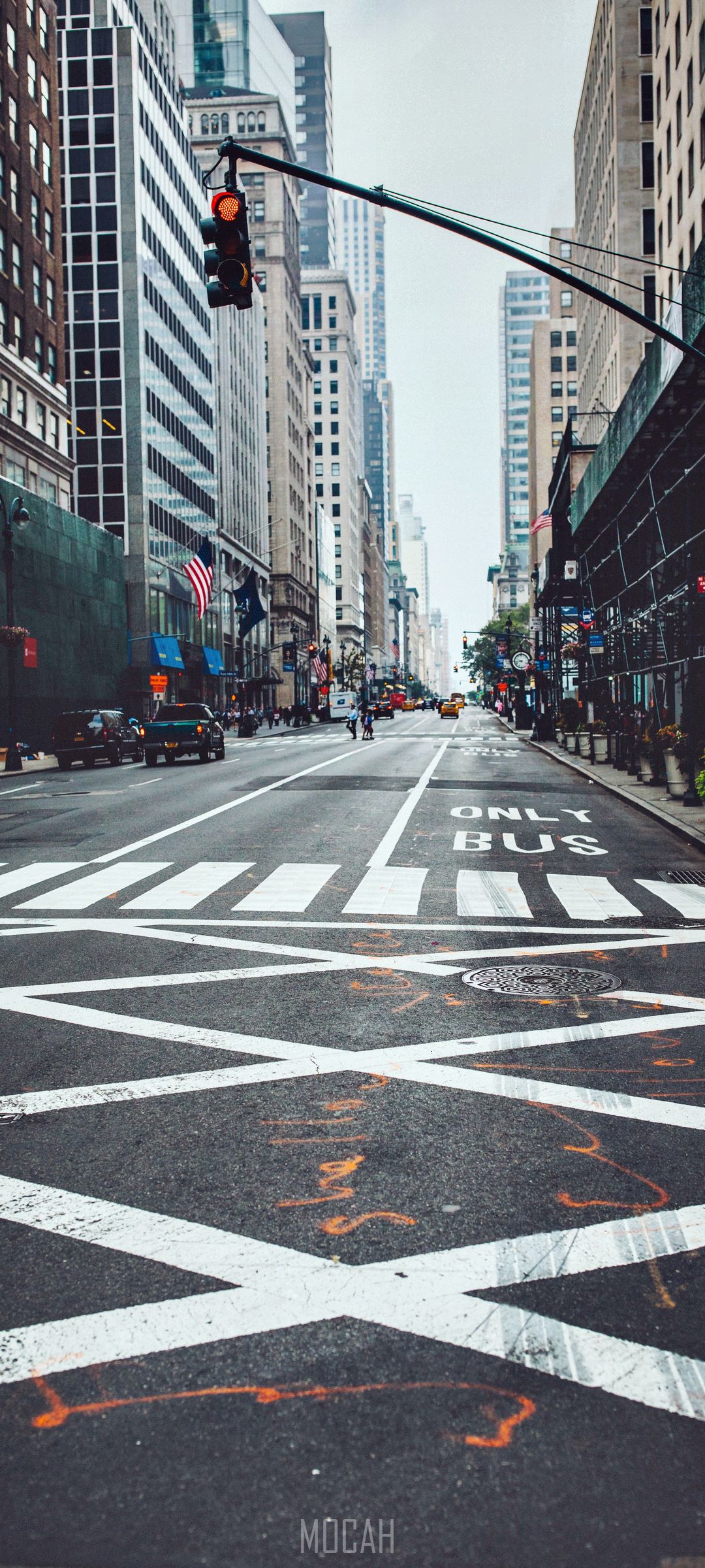 New York City Street with Traffic and Buildings HD Phone Wallpaper