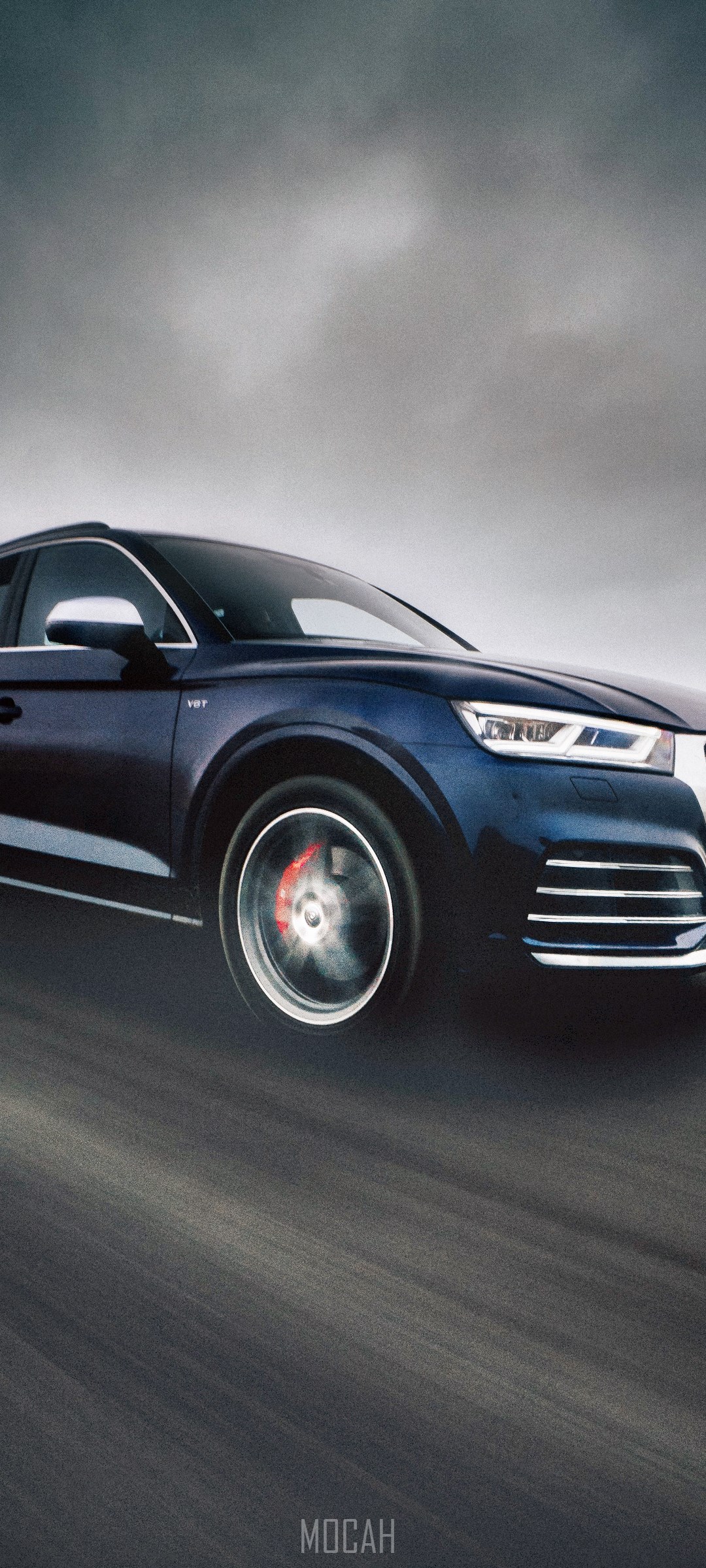 Dark Blue Audi Q5 Driving on a Road HD Phone Wallpaper