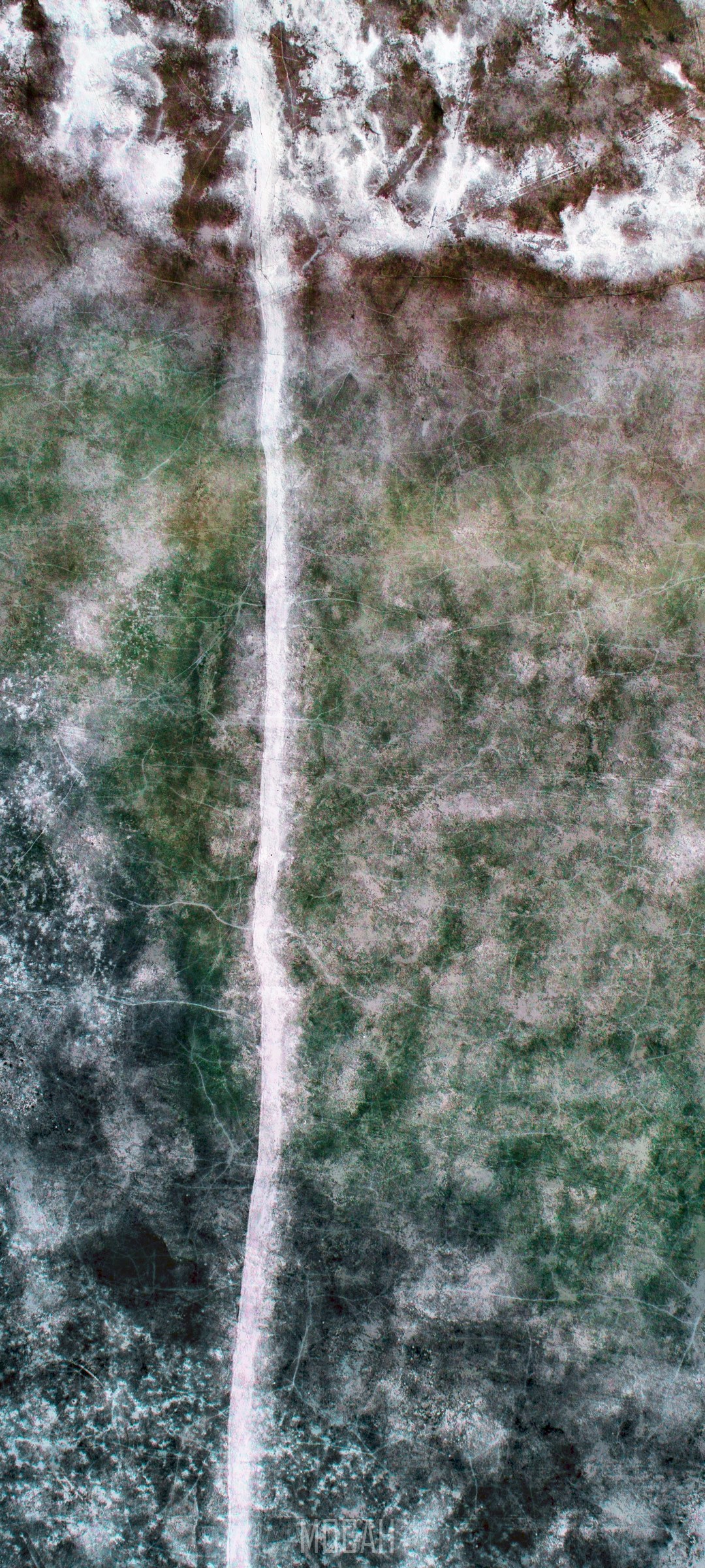 Drone shot of a frozen road in a wasteland HD Phone Wallpaper