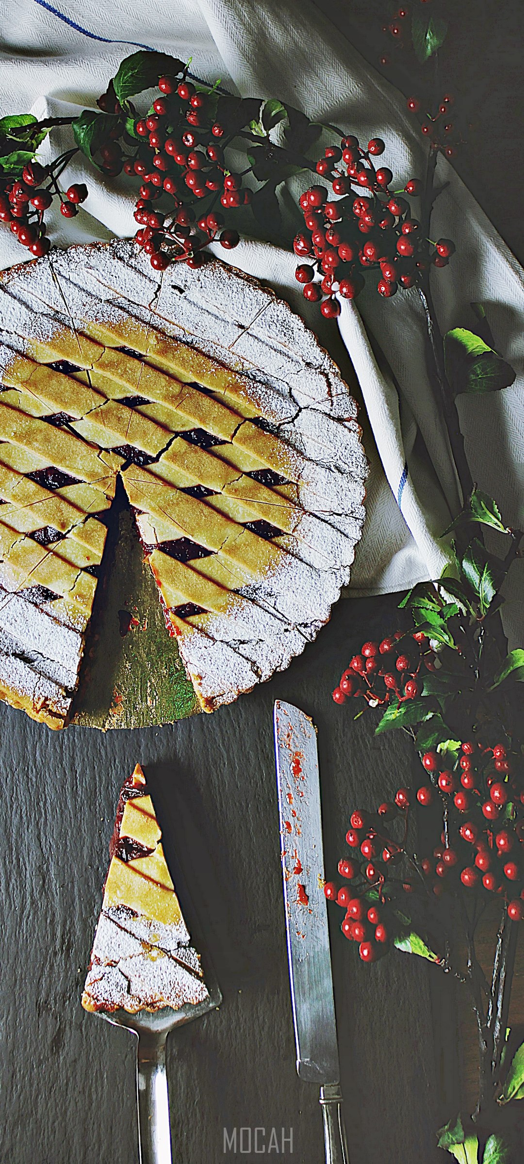 Slice of pie next to whole pie with berries HD Phone Wallpaper