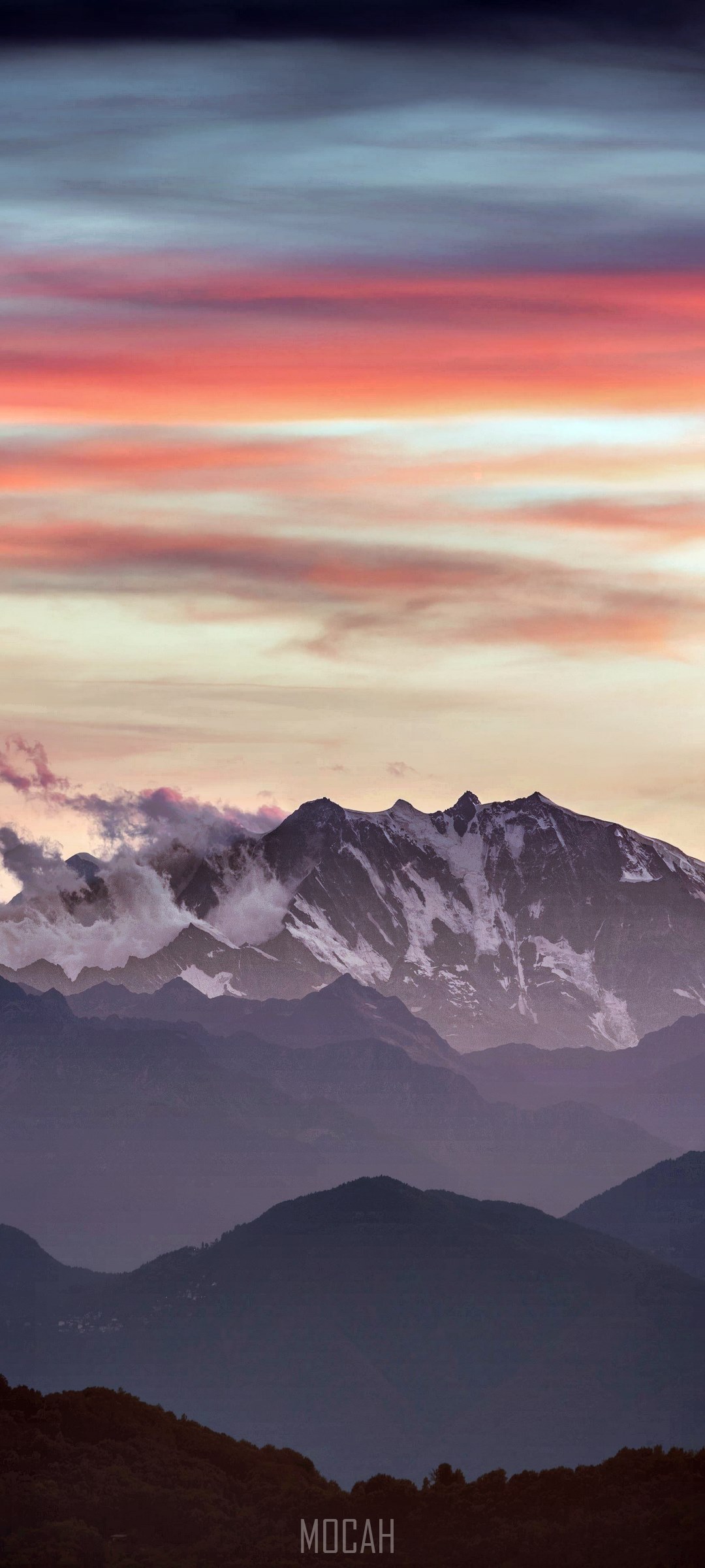 Mountain range at sunset with colorful clouds HD Phone Wallpaper