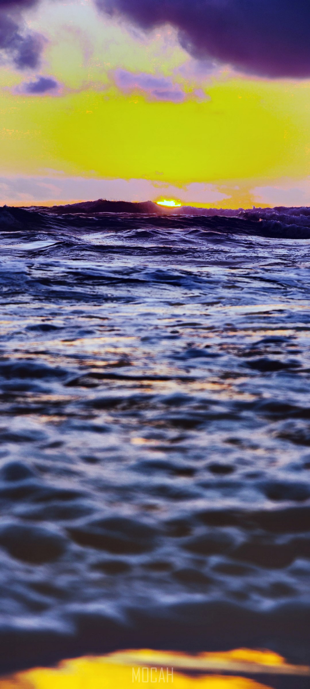Sunset over ocean waves at Venus Bay, Samsung Galaxy A Quantum HD Phone Wallpaper