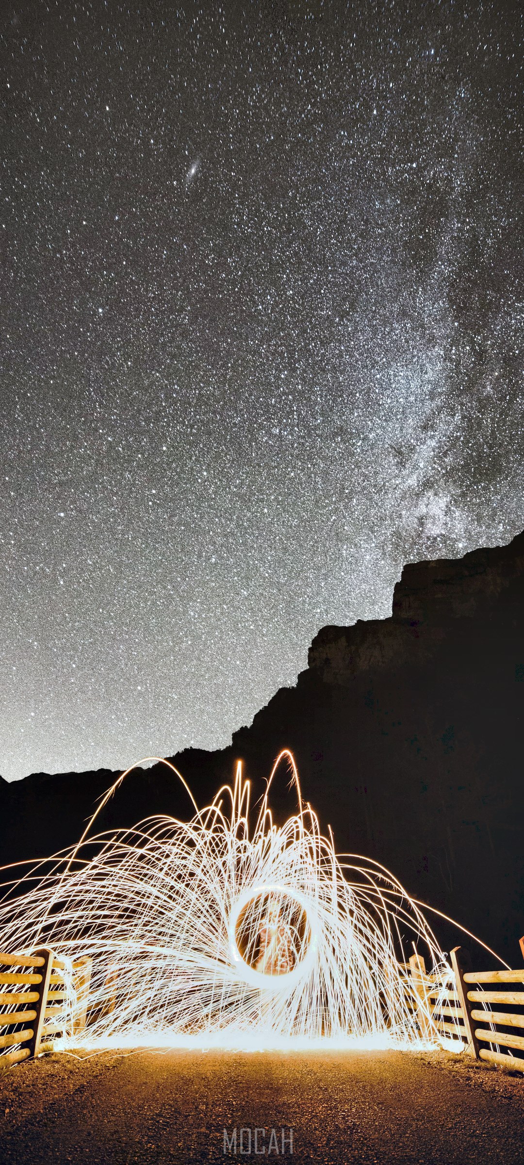 Steel wool spinning under the Milky Way HD Phone Wallpaper