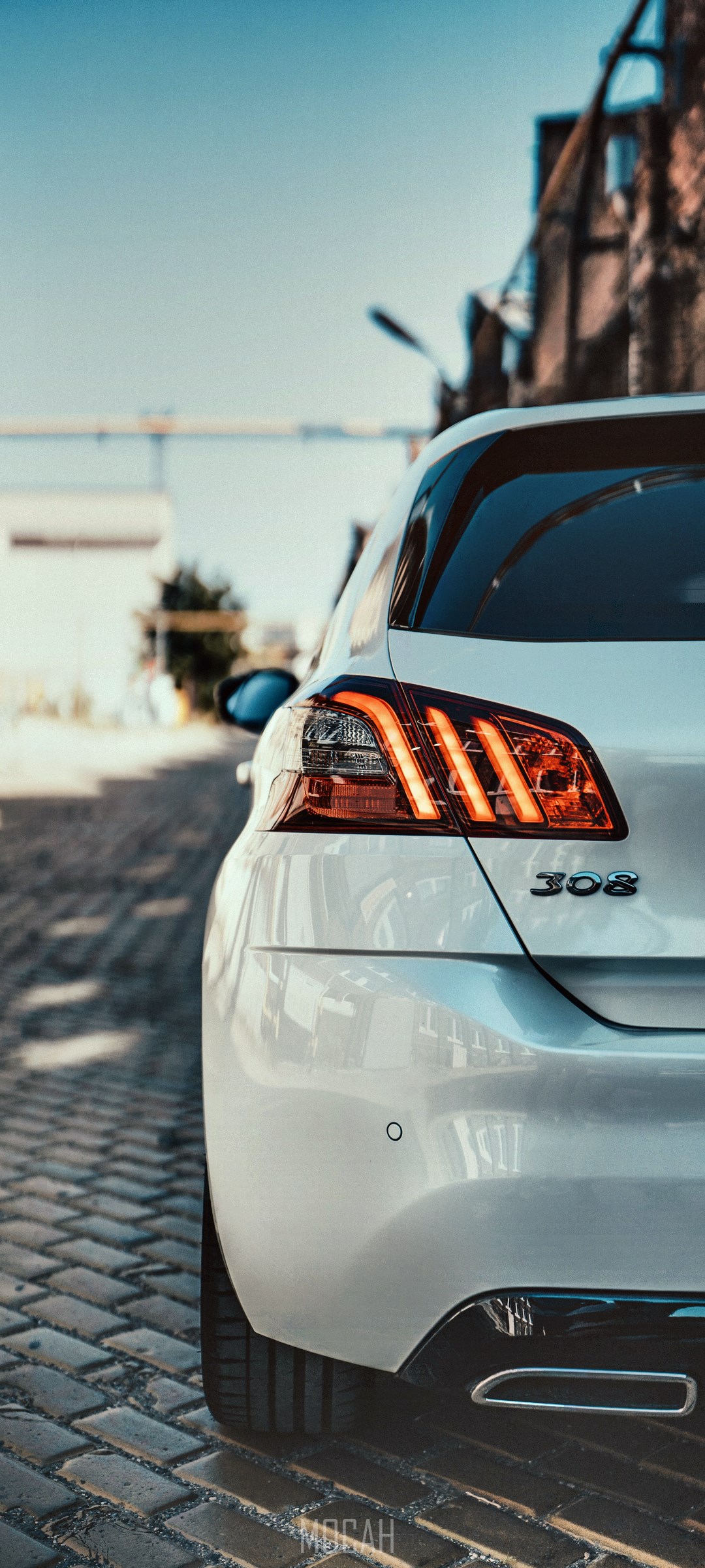 Rear View of White Peugeot 308 Car HD Phone Wallpaper
