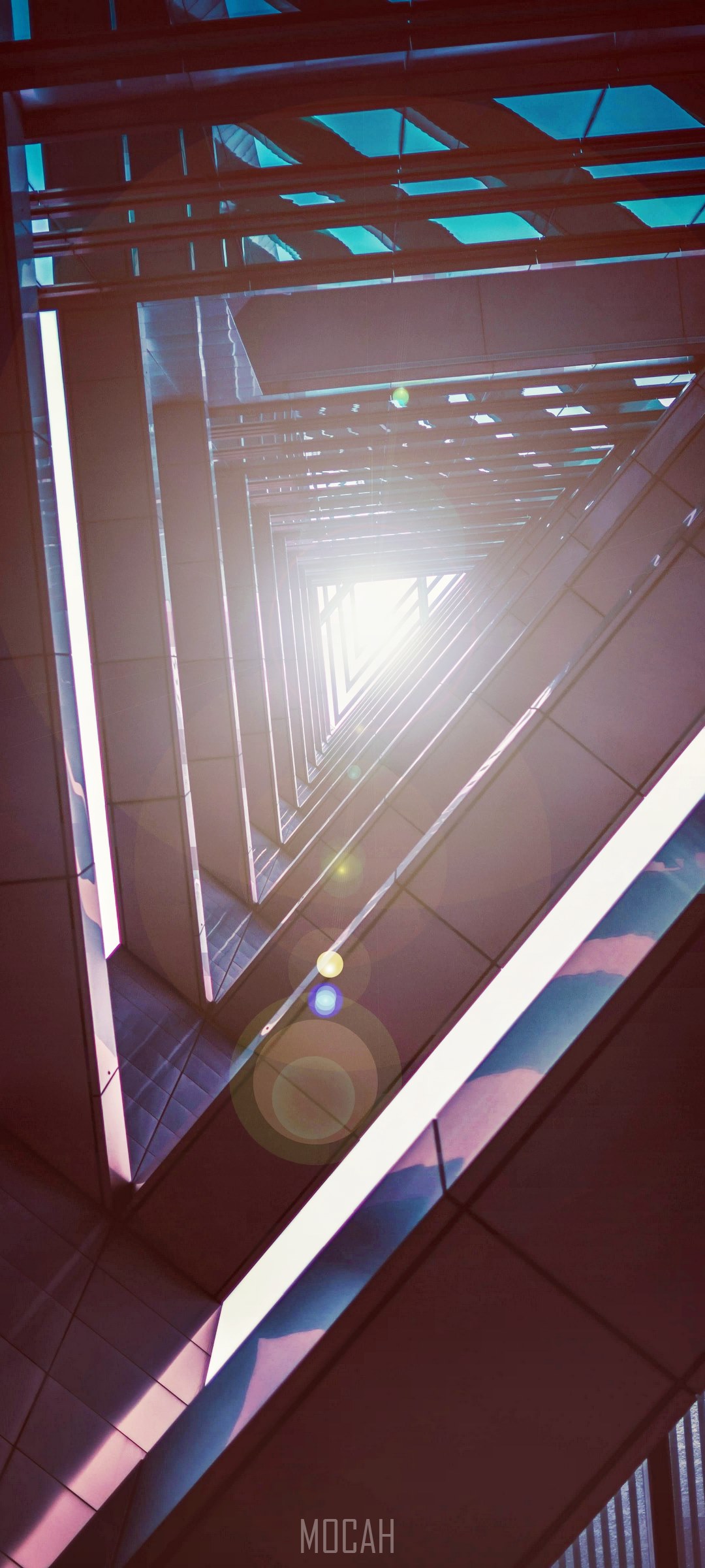 Abstract architectural perspective with light flares HD Phone Wallpaper