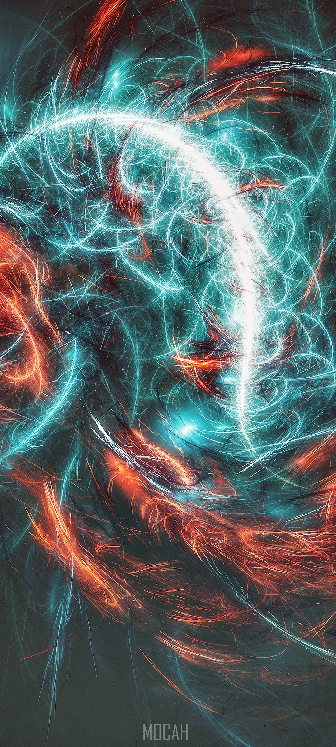 Abstract fractal art with red and blue light trails HD Phone Wallpaper