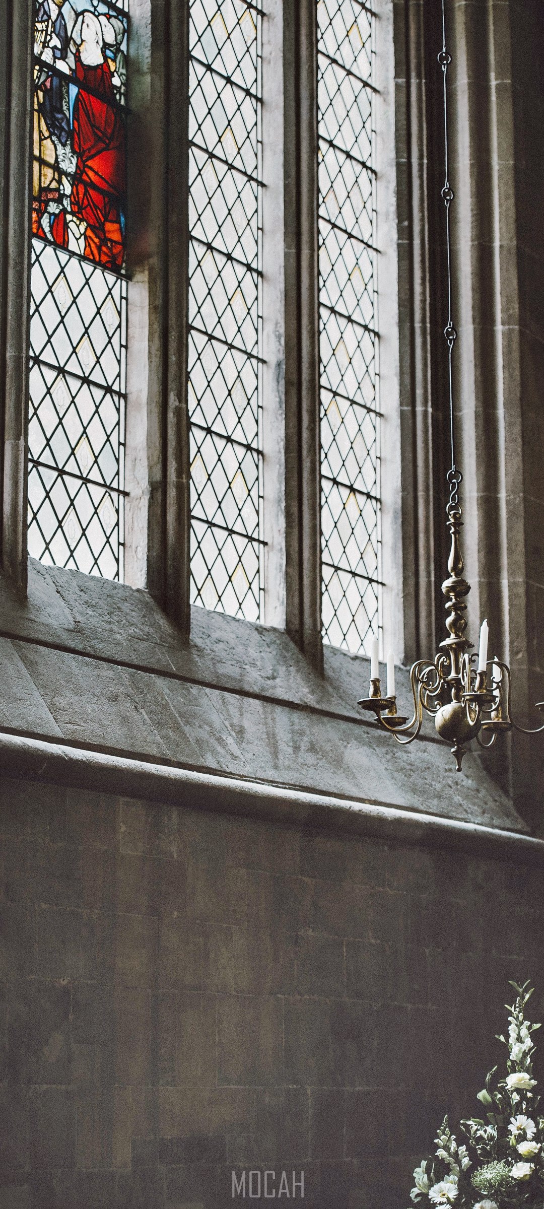 Wells Cathedral stained glass window and chandelier HD Phone Wallpaper
