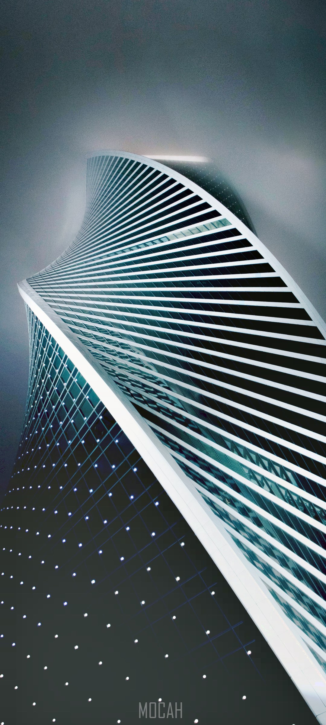 Twisted Skyscraper with Blue Lights HD Phone Wallpaper