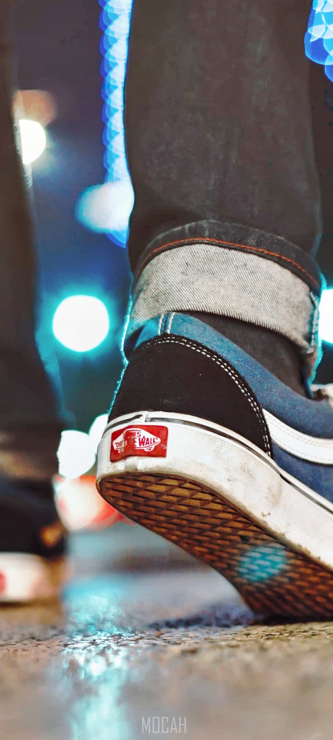 Vans shoes on a person walking at night HD Phone Wallpaper