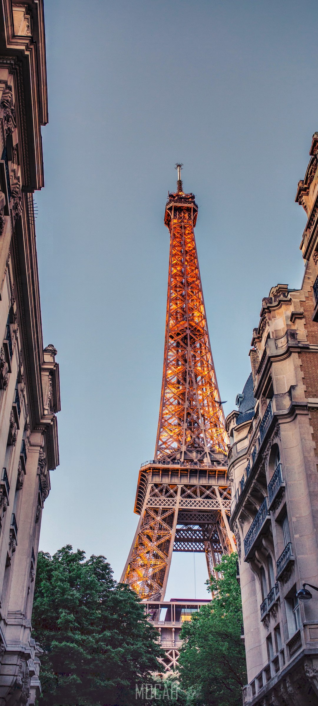 Eiffel Tower between buildings in Paris HD Phone Wallpaper