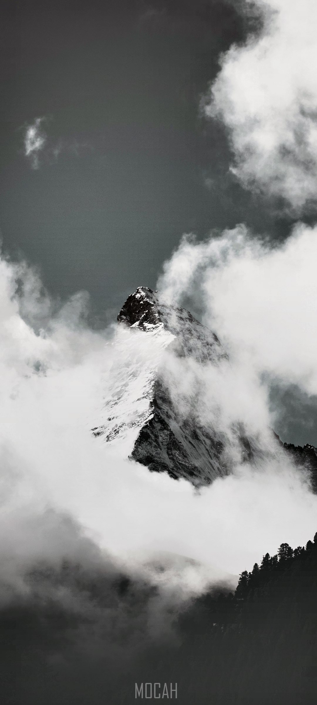 Snowy mountain peak shrouded in clouds HD Phone Wallpaper