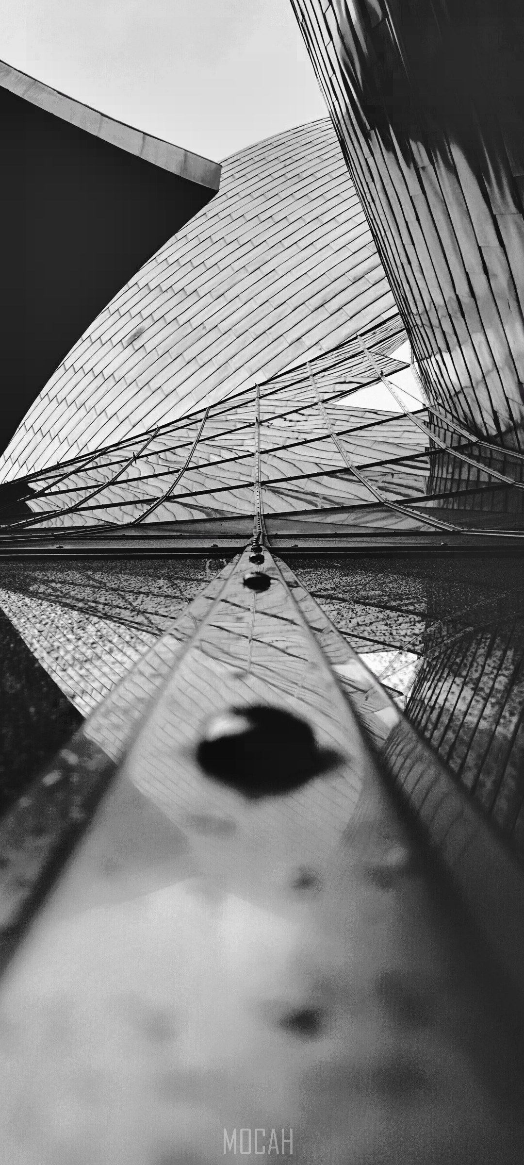 Modern building facade of metal and glass, monochrome HD Phone Wallpaper
