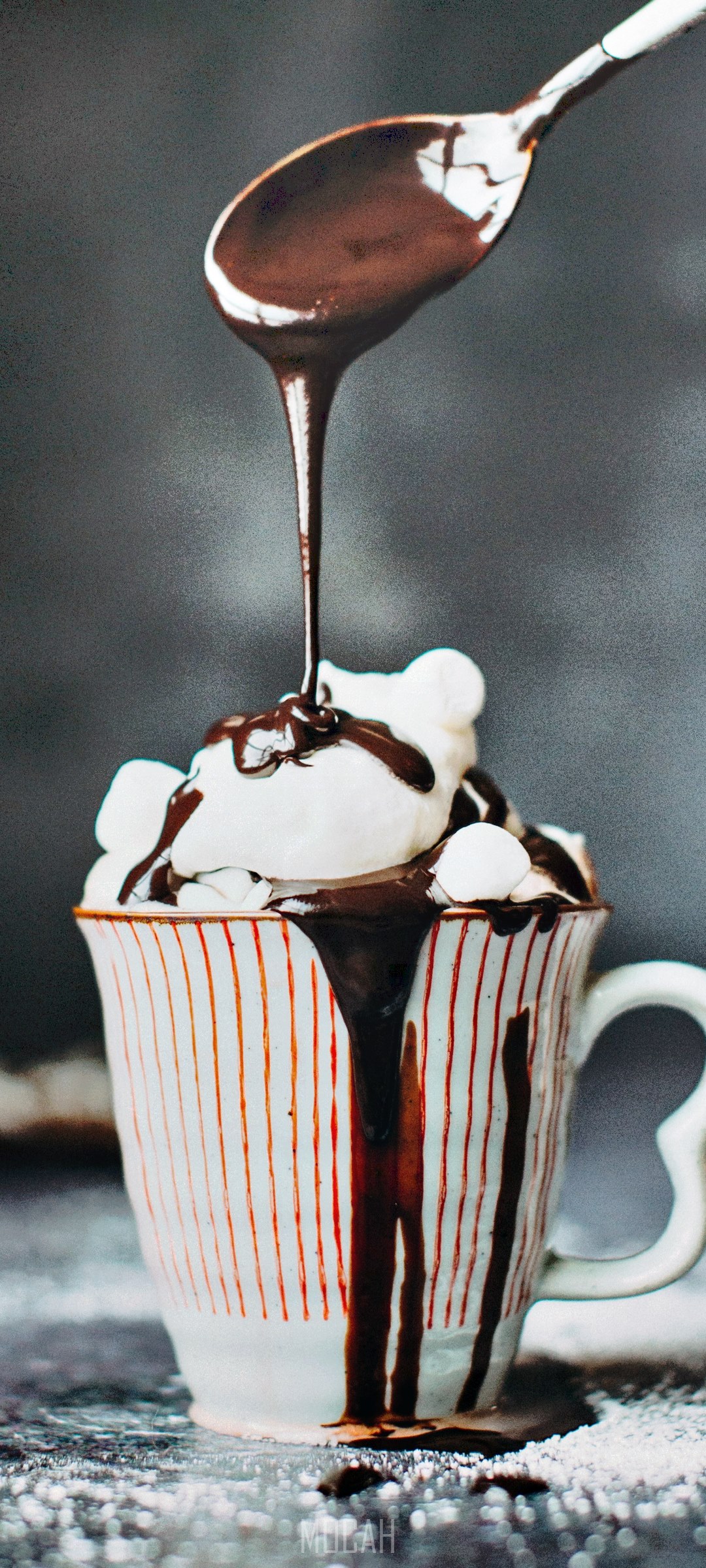 Hot chocolate with marshmallows and chocolate syrup HD Phone Wallpaper