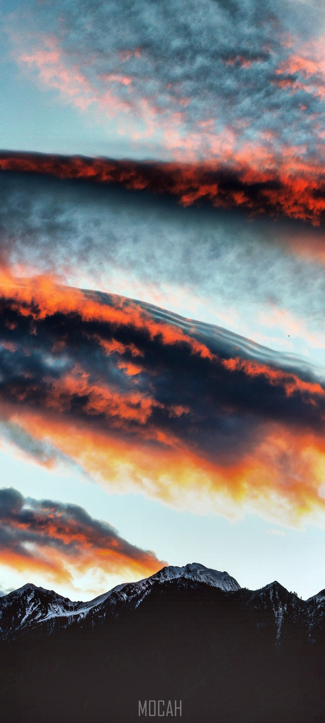 Sunset clouds over snow-capped mountains HD Phone Wallpaper