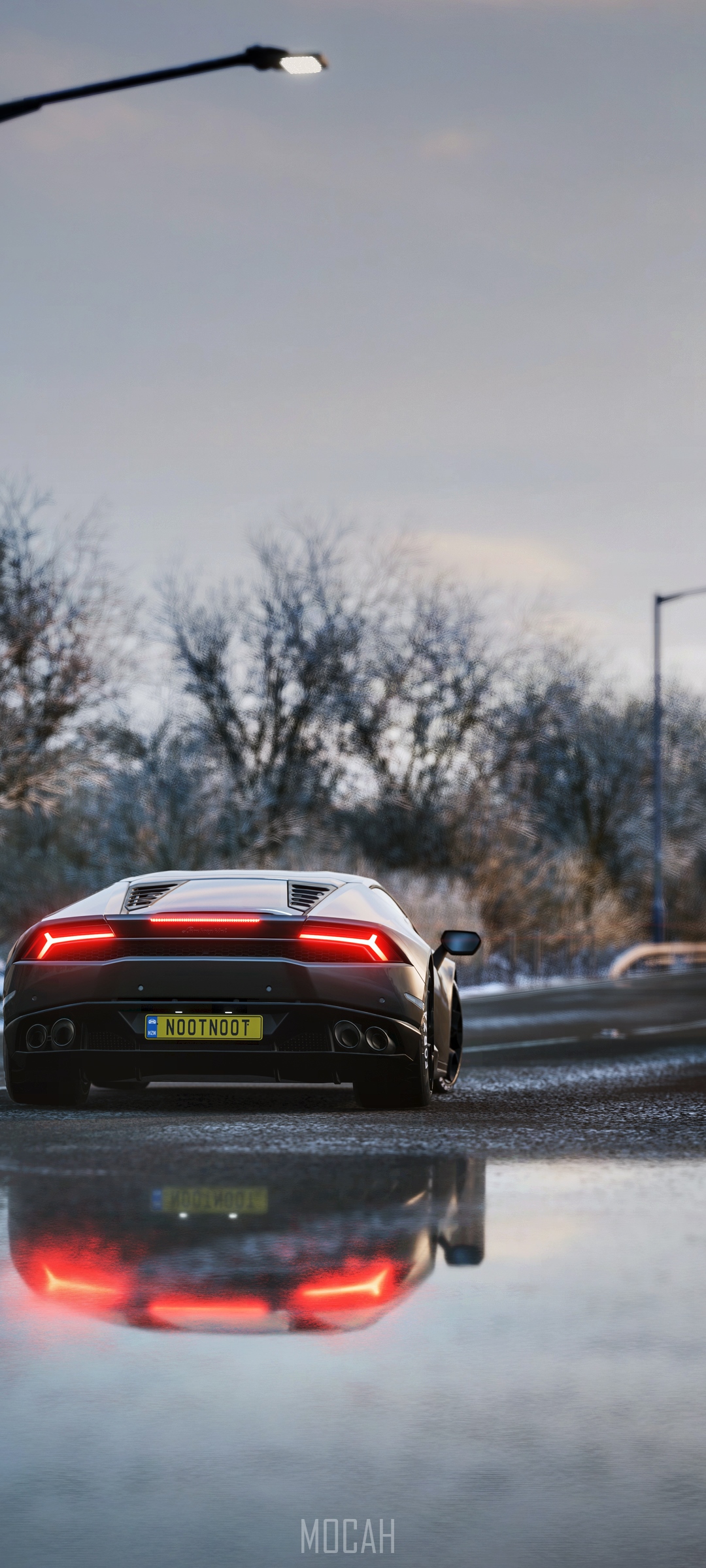 Lamborghini sports car on a wet road HD Phone Wallpaper