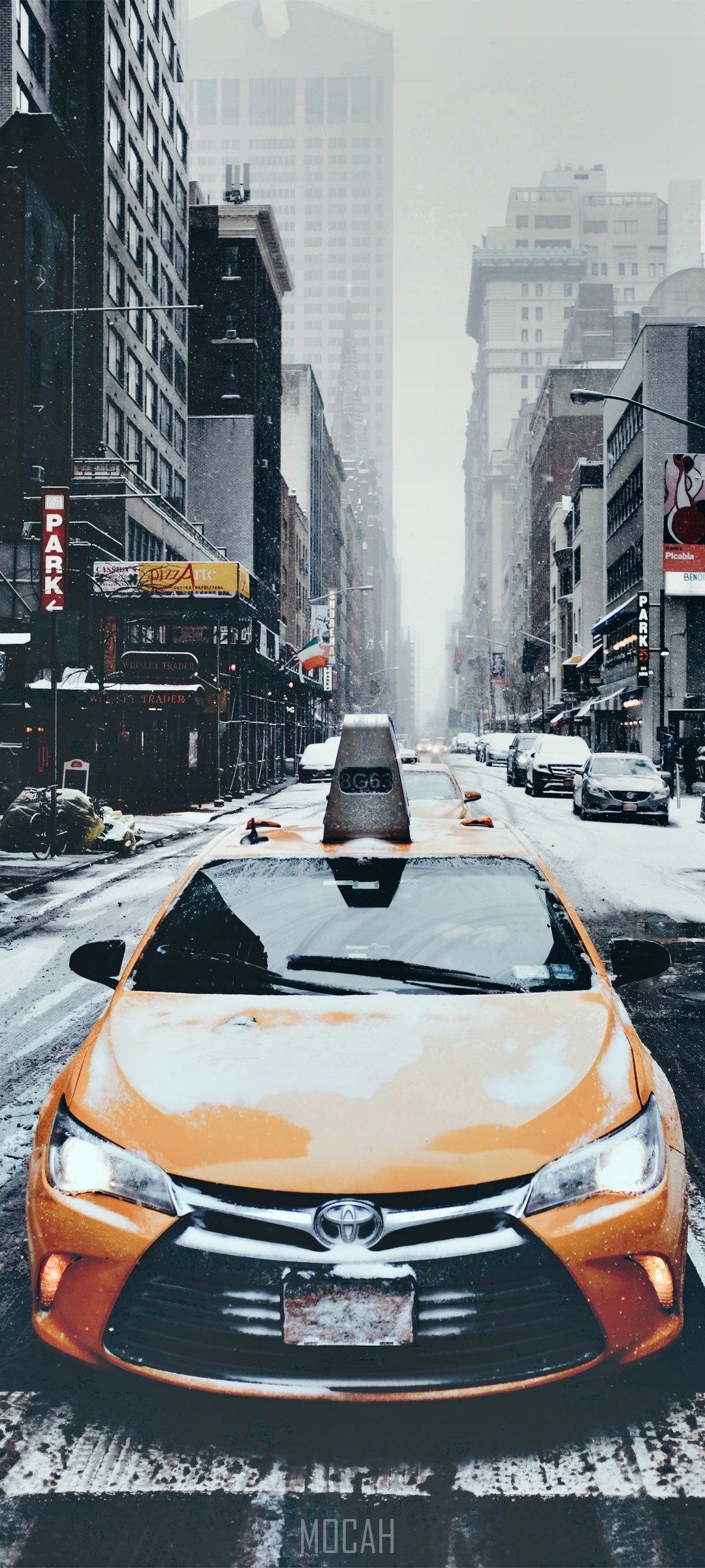 Yellow New York City Taxi in Snow HD Phone Wallpaper