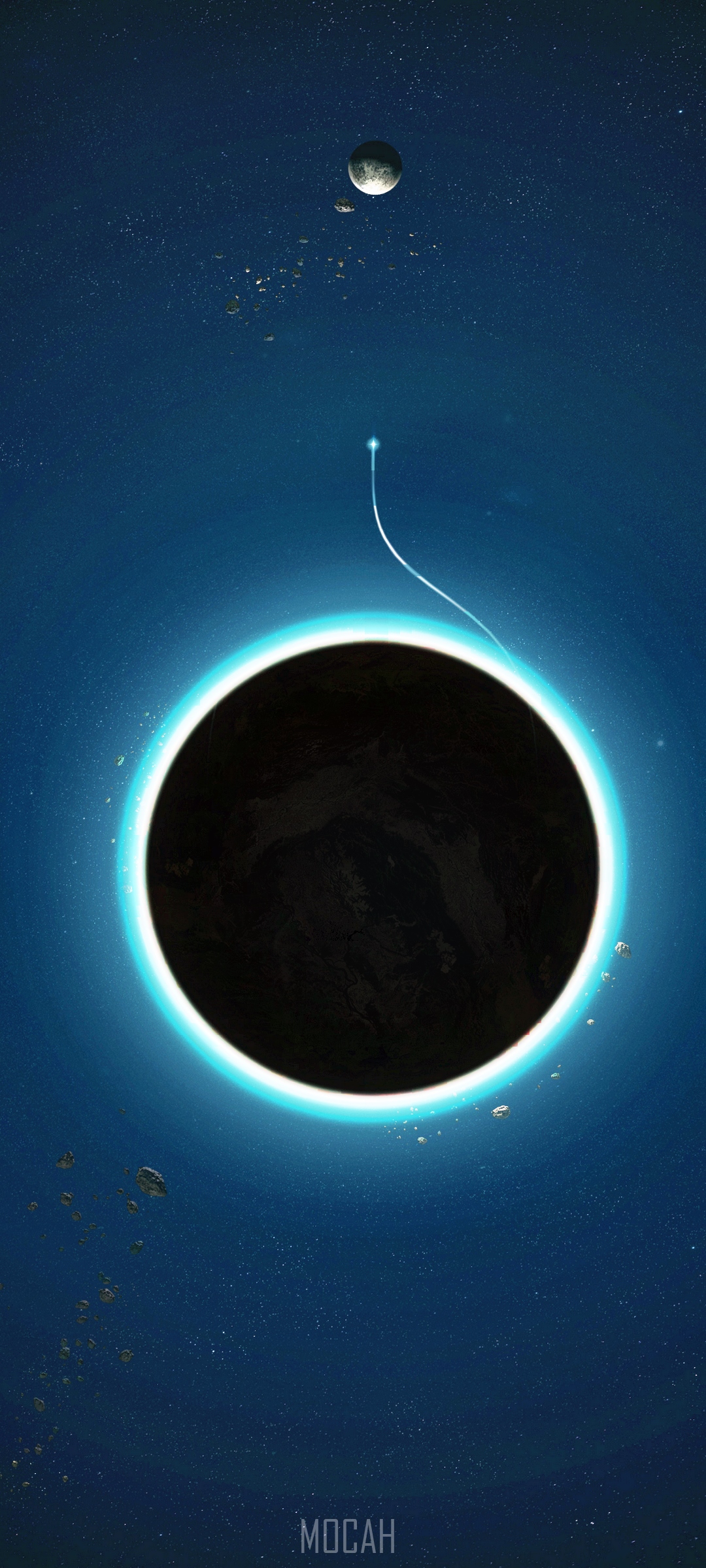 Eclipse with a glowing ring and distant planets HD Phone Wallpaper