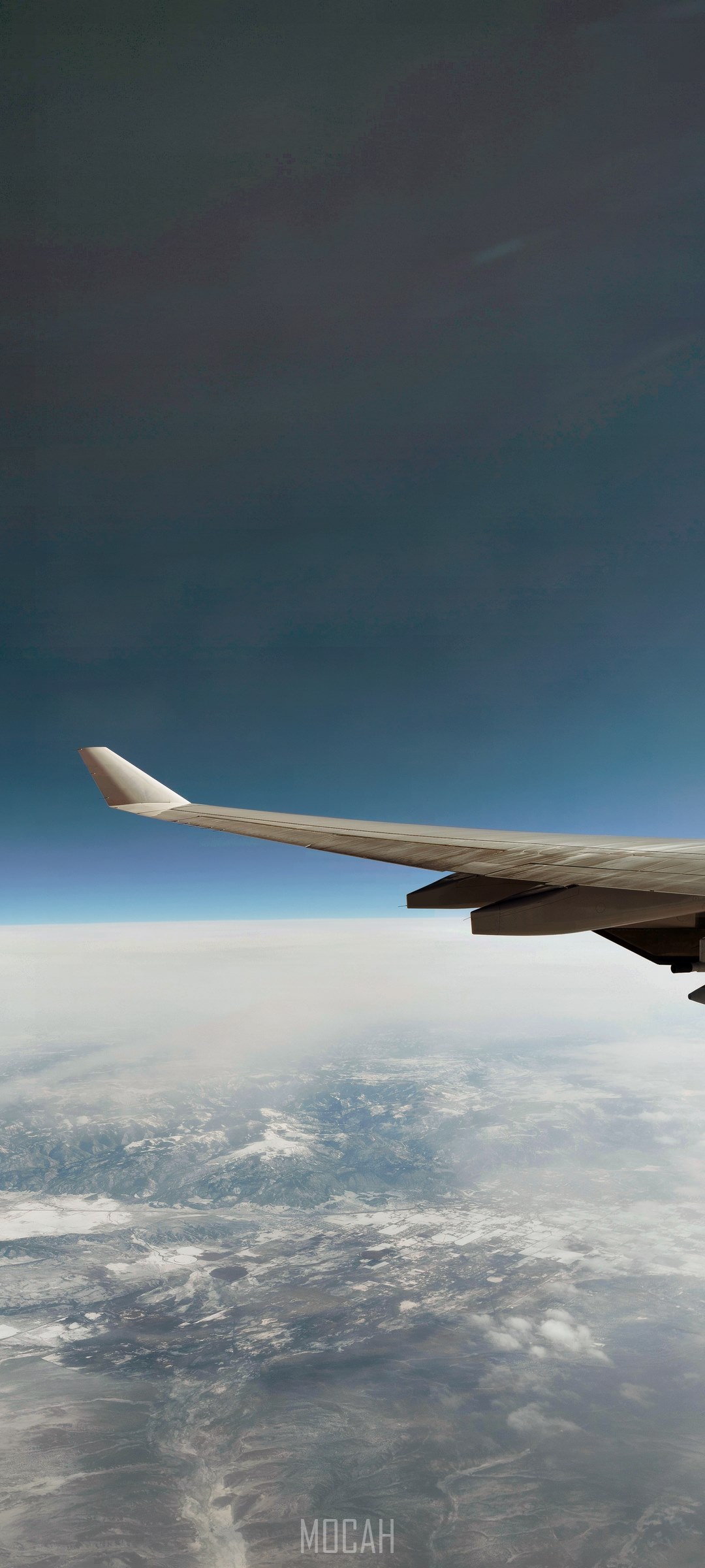 Airplane wing over clouds and land HD Phone Wallpaper