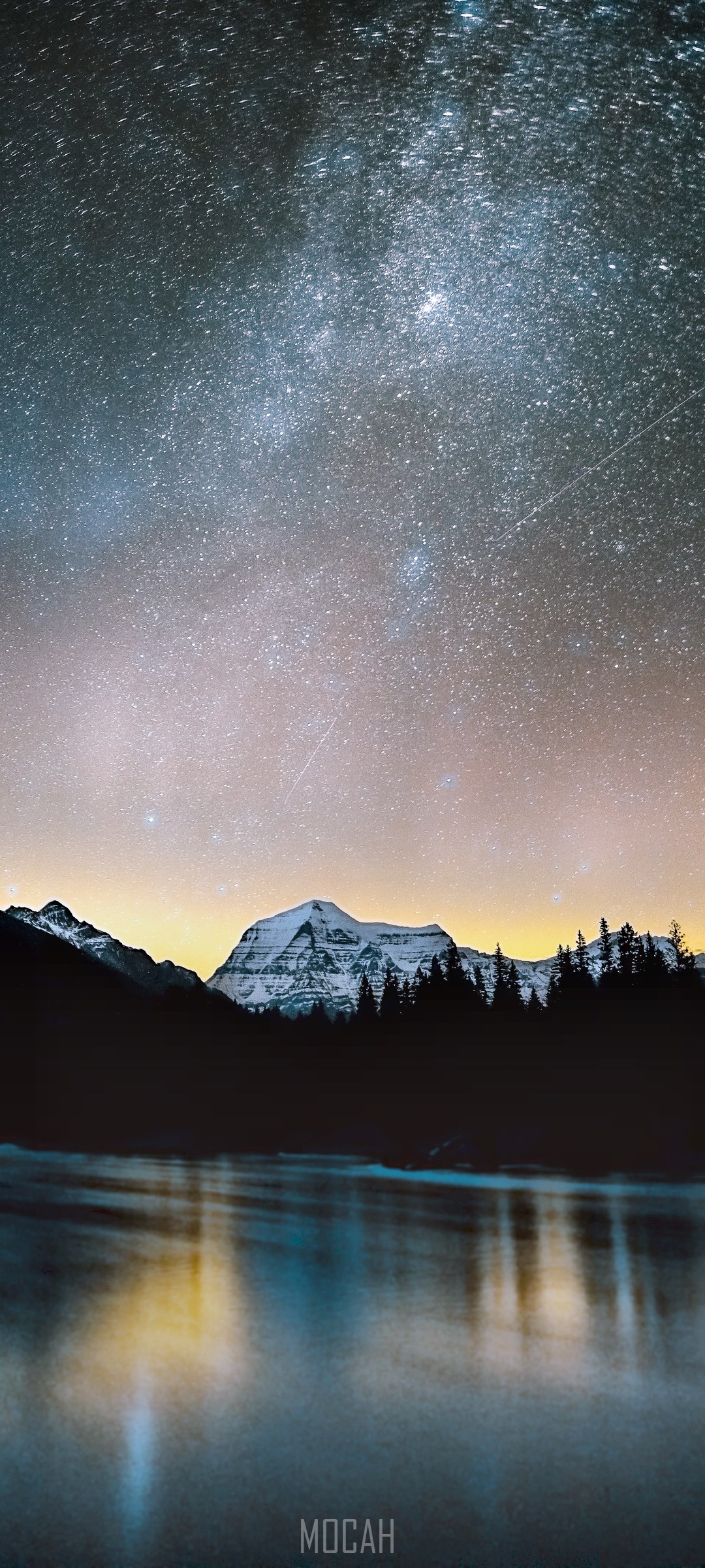 Milky Way over snow-capped mountains and lake HD Phone Wallpaper