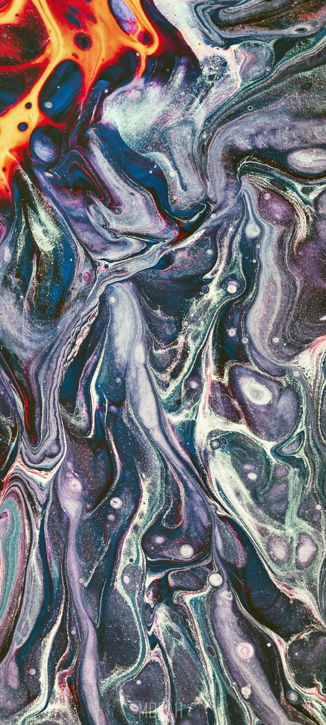 Abstract acrylic paint pour with purple and orange hues HD Phone Wallpaper