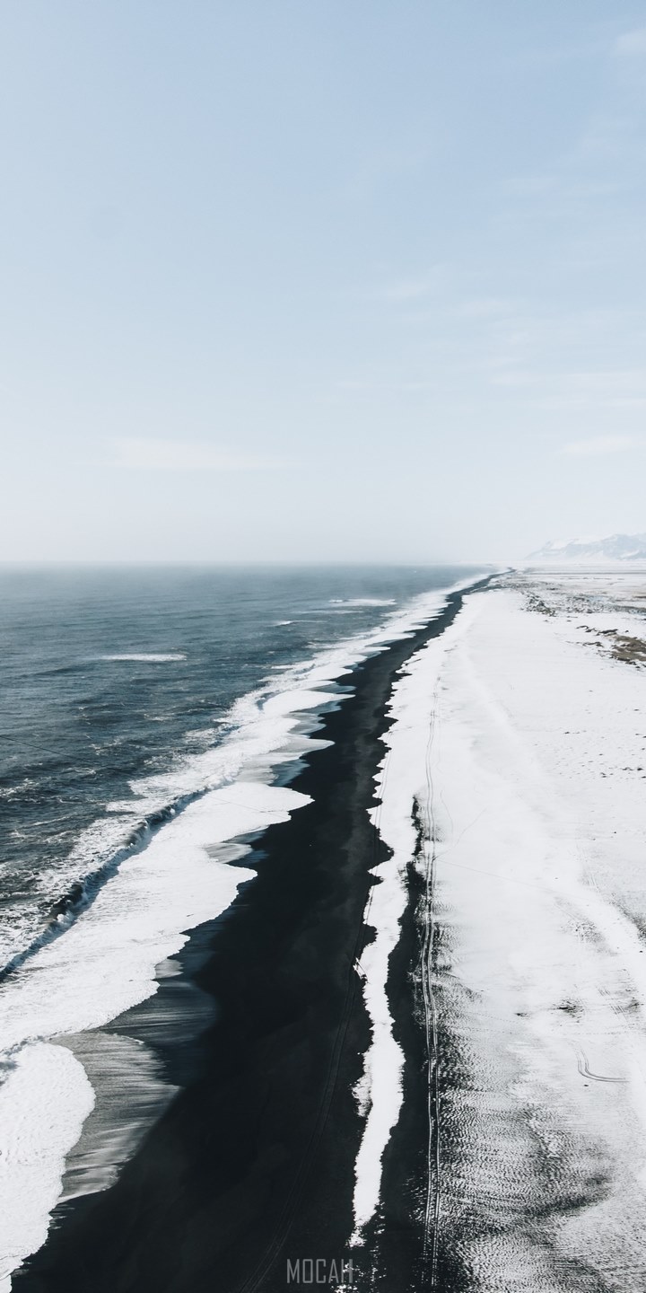Black Sand Beach With Snow And Ocean Hd Phone Wallpaper | Rare Gallery