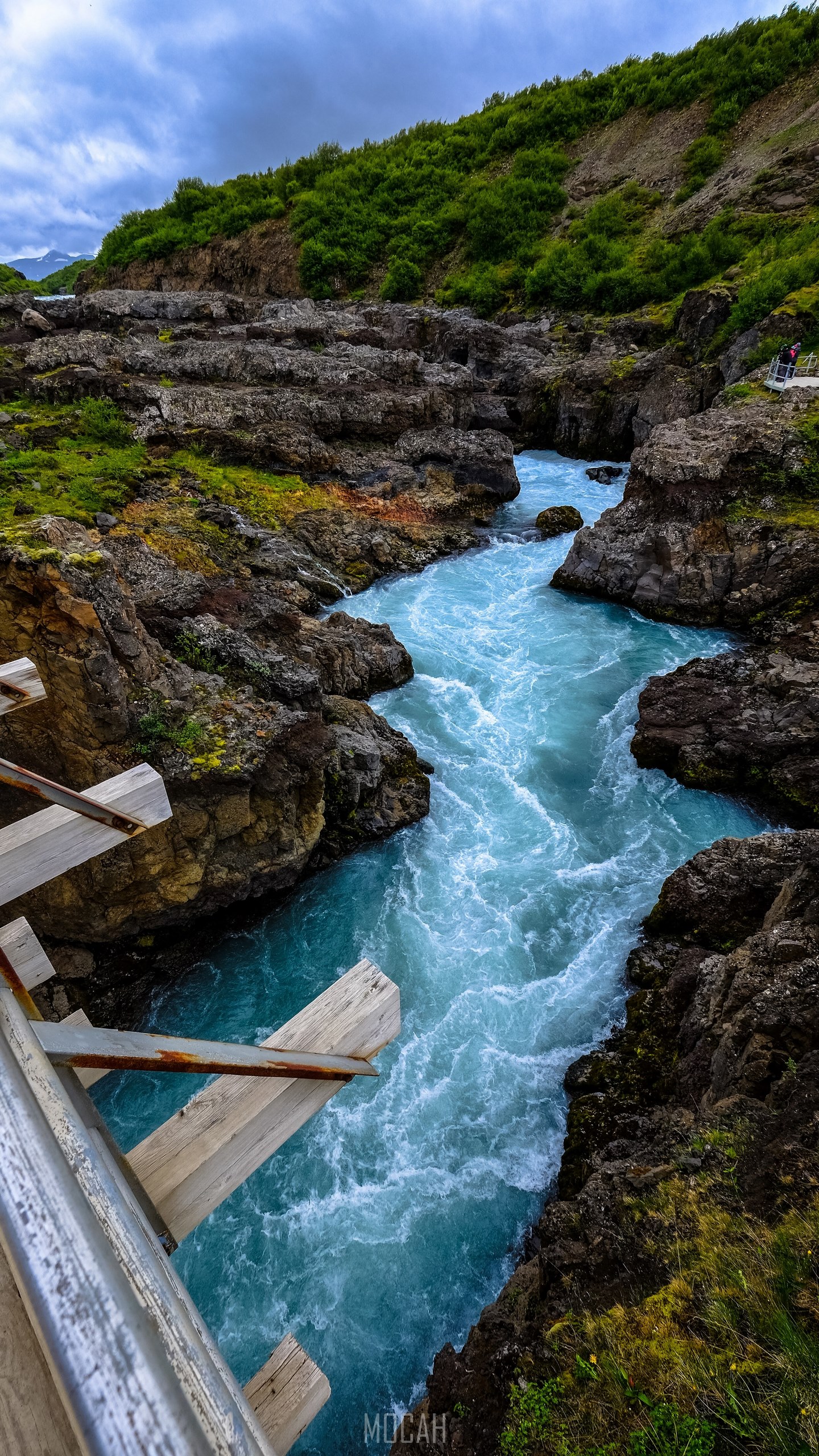 Turquoise River Flowing Through Rocky Gorge With Green Hillside Hd ...