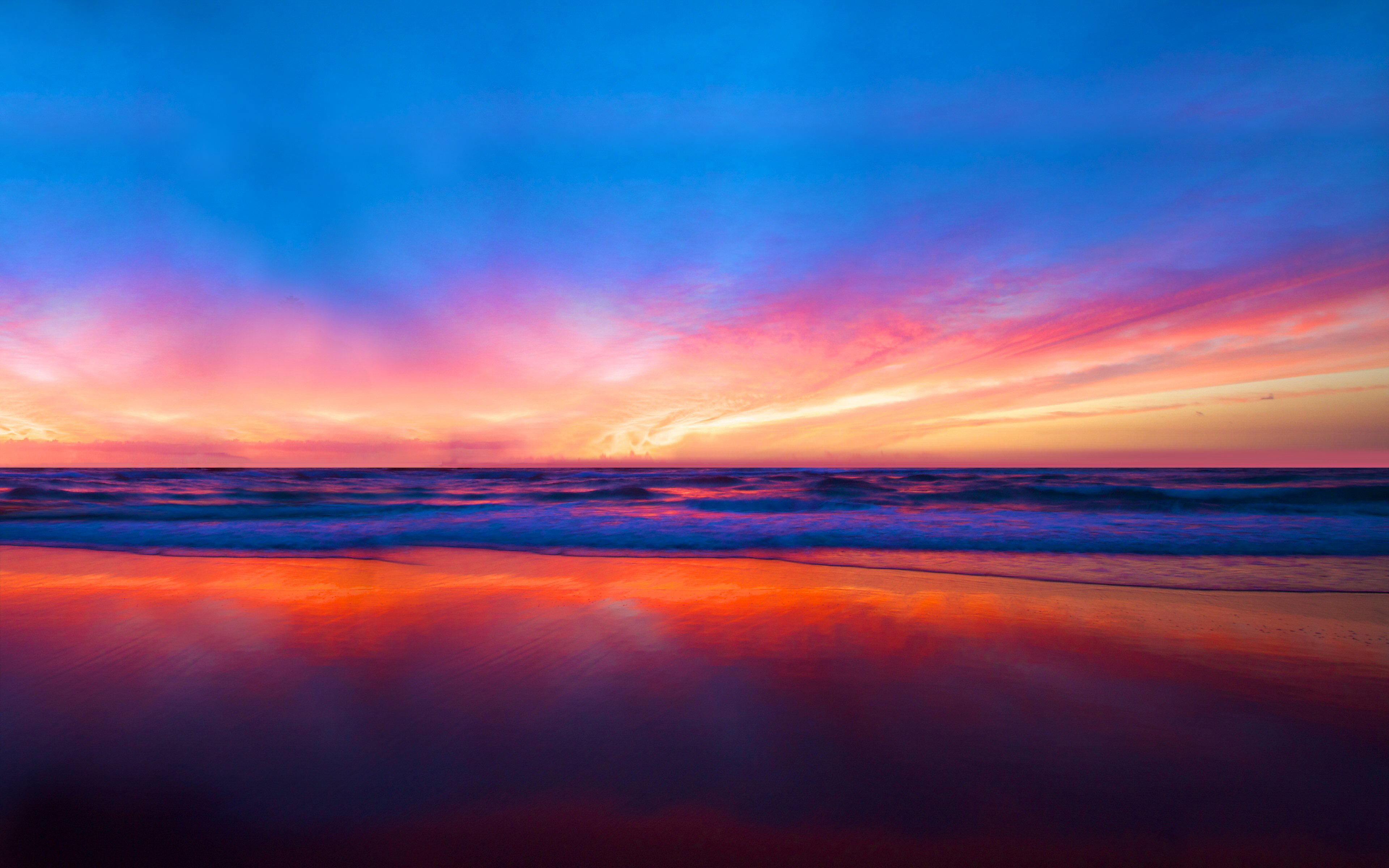 Colorful Beach Sunset with Ocean Reflection HD Wallpaper