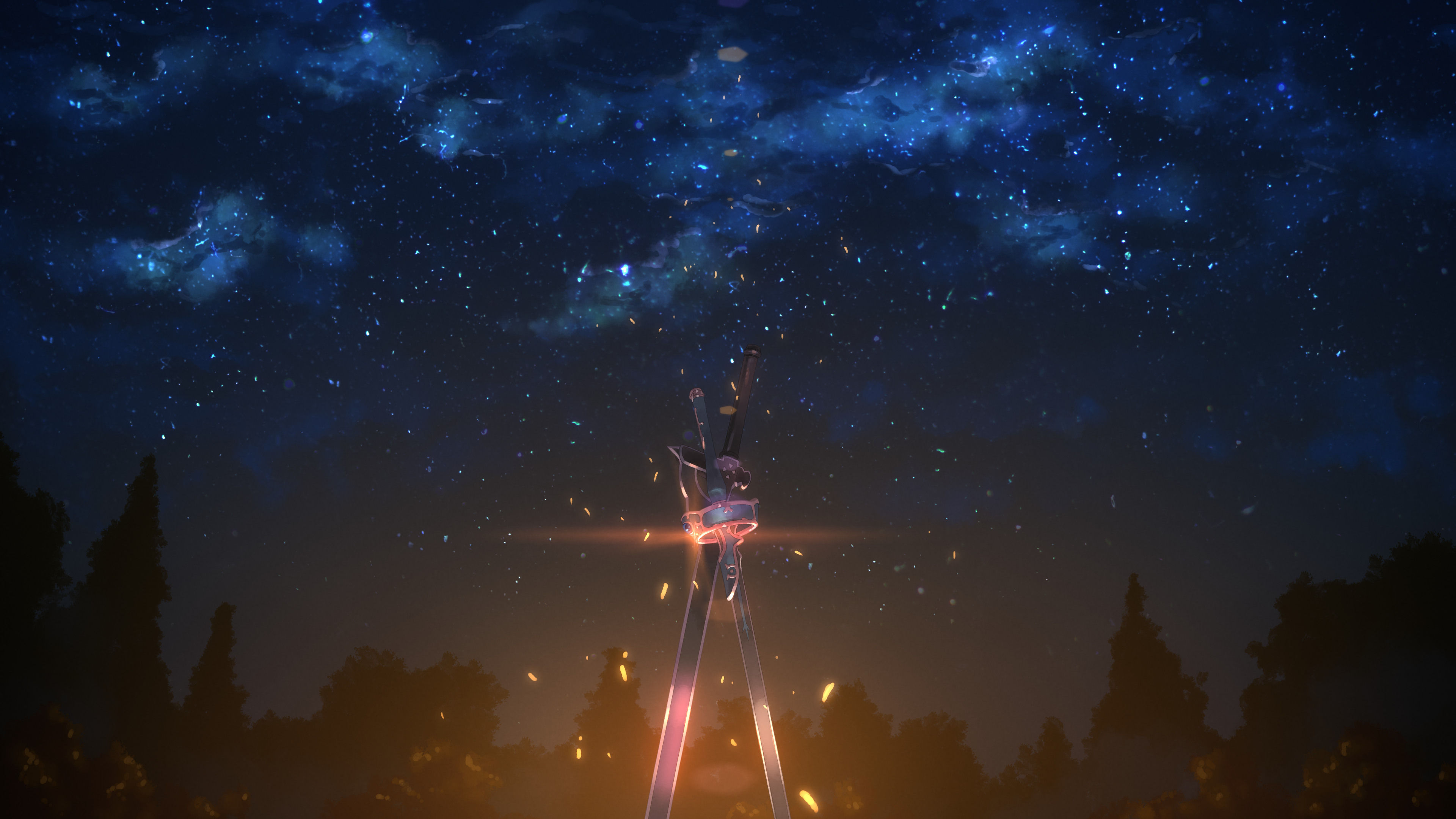 Anime night sky with stars and swords HD Wallpaper