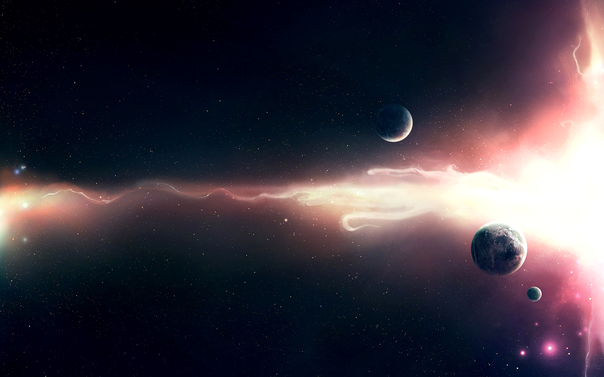 Planets and nebula in deep space HD Wallpaper