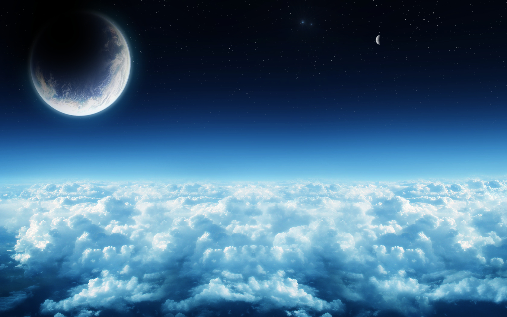 Planet and clouds in space HD Wallpaper