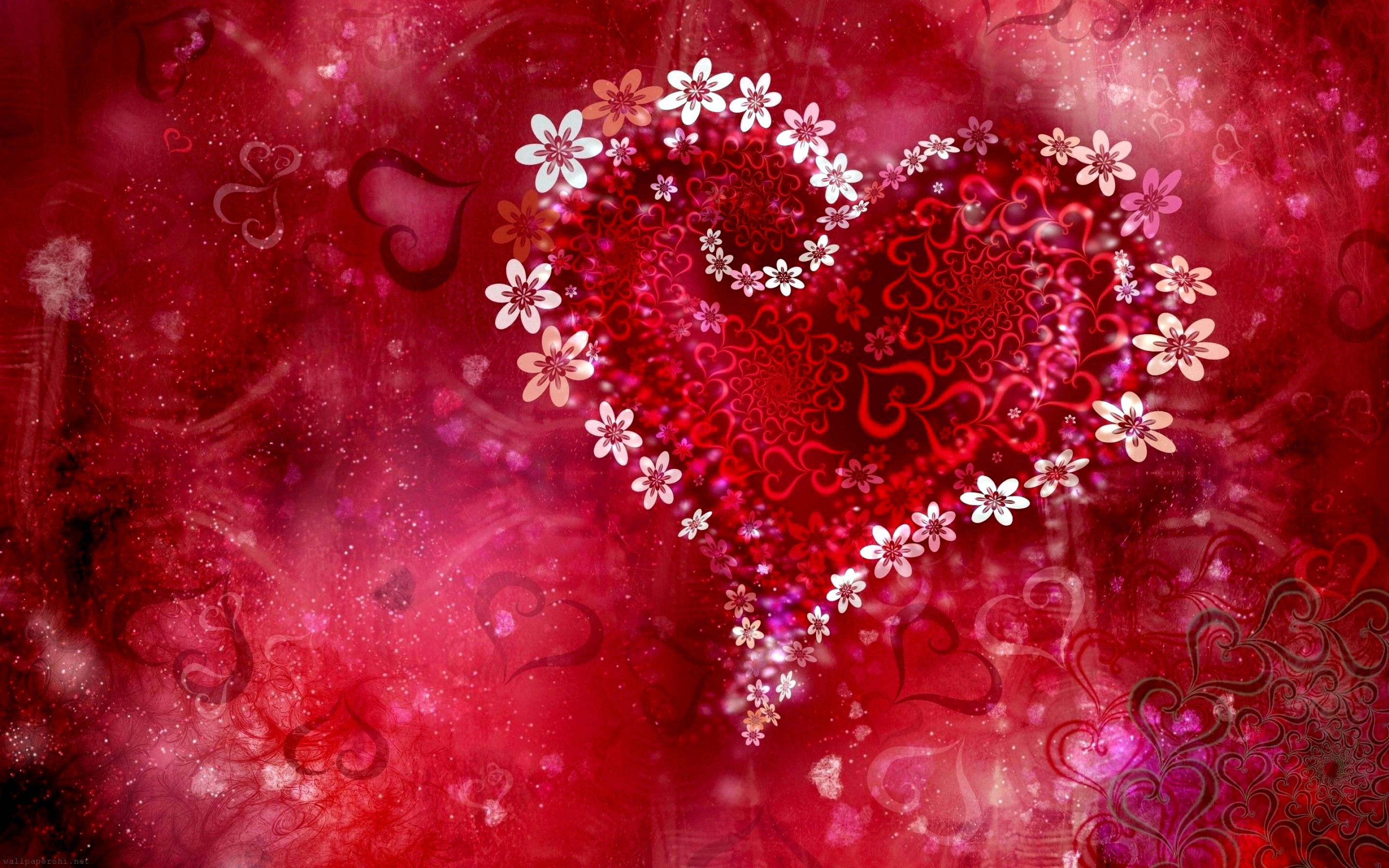 Artistic Red Heart with Flowers HD Wallpaper