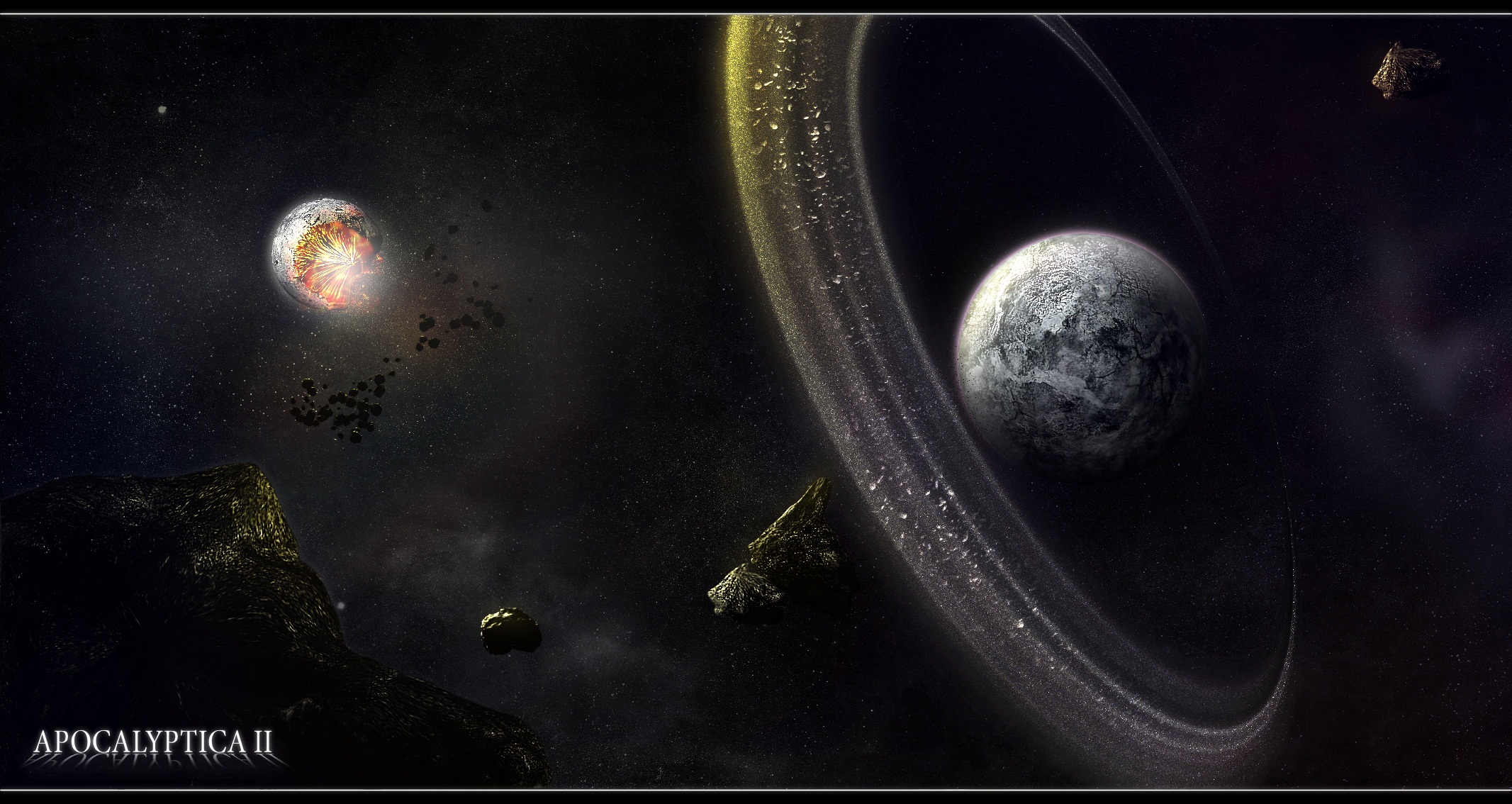 Apocalyptica II Space Scene with Planets and Asteroids HD Wallpaper