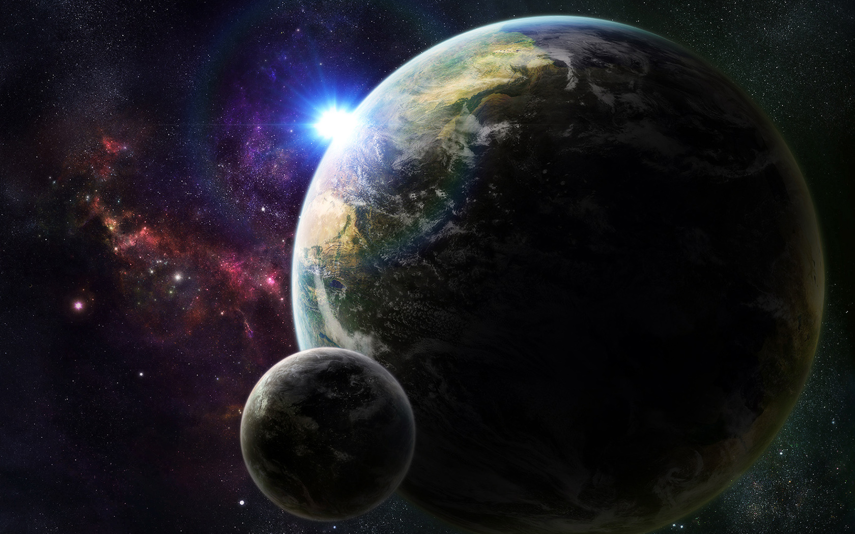 Sci Fi Planets in Nebula HD Wallpaper