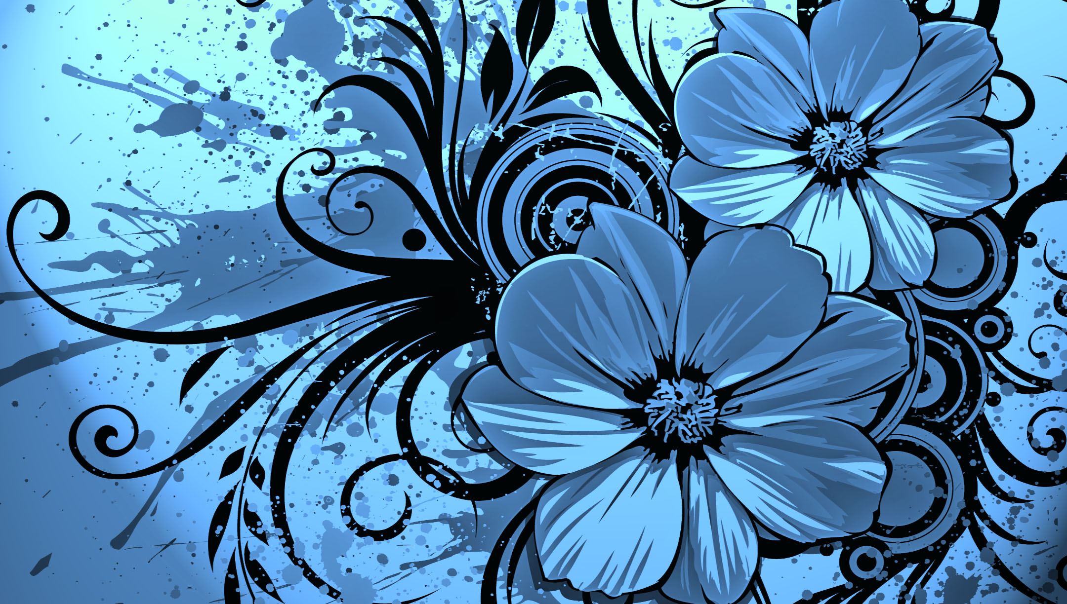 Blue Flowers and Swirls Digital Art HD Wallpaper