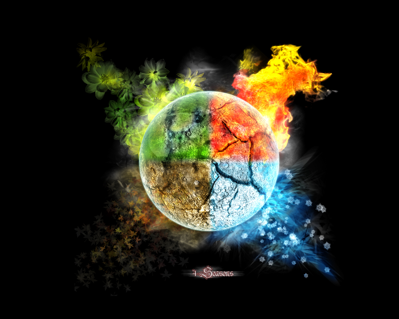 The Four Seasons represented on a cracked planet HD Wallpaper