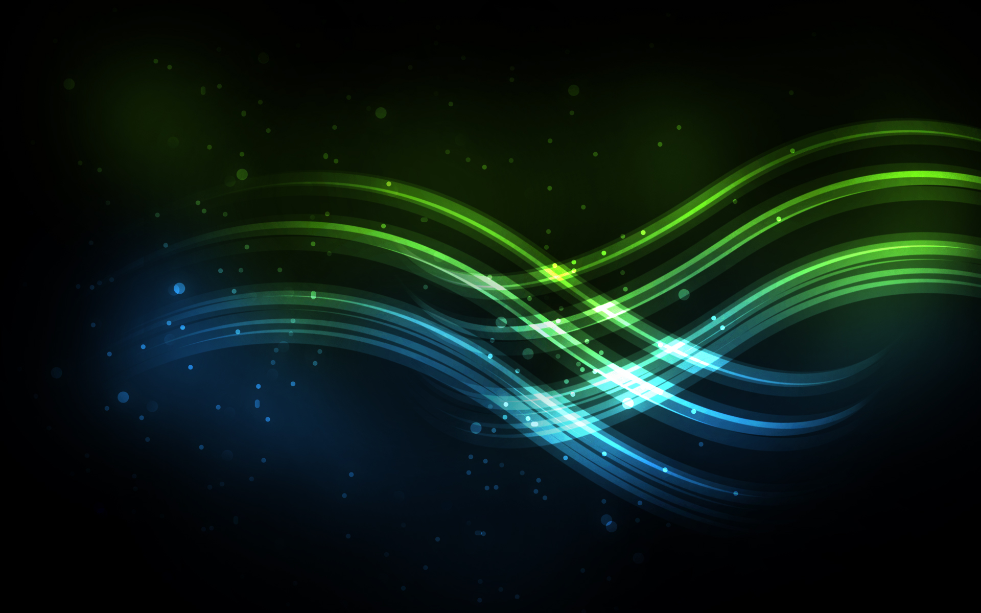 Abstract blue and green light waves with particles HD Wallpaper